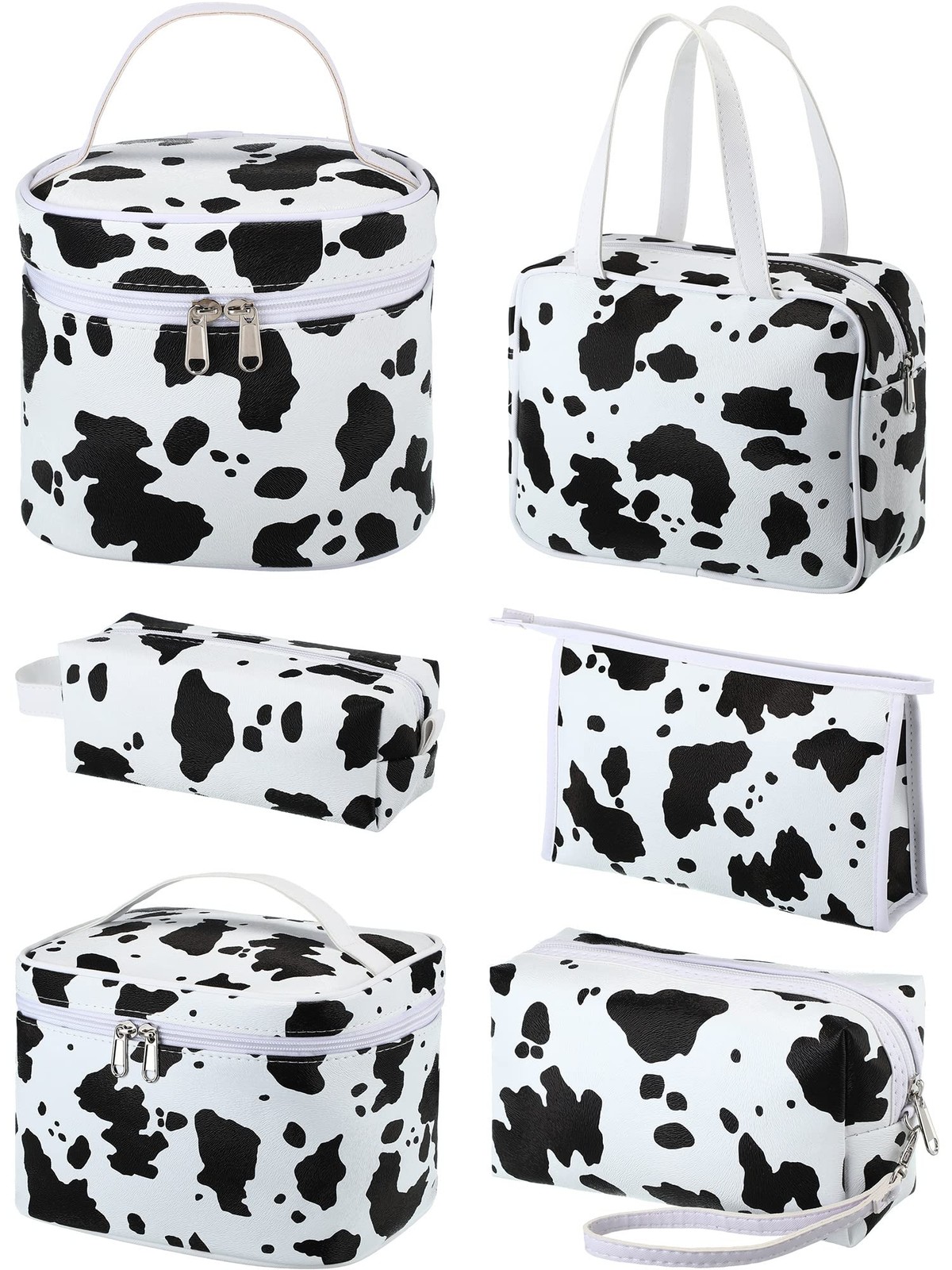 Saintrygo Set of 6 Makeup Bag Travel Cosmetic Cow Print Black