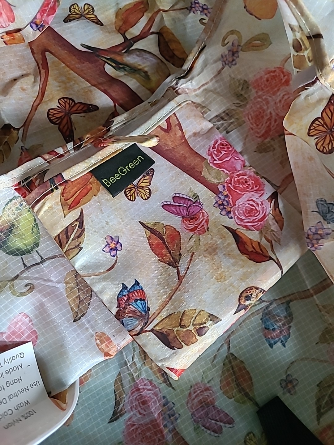 BeeGreen Reusable shopping Bag for Groceries & Market Birds Butterflies Flowers