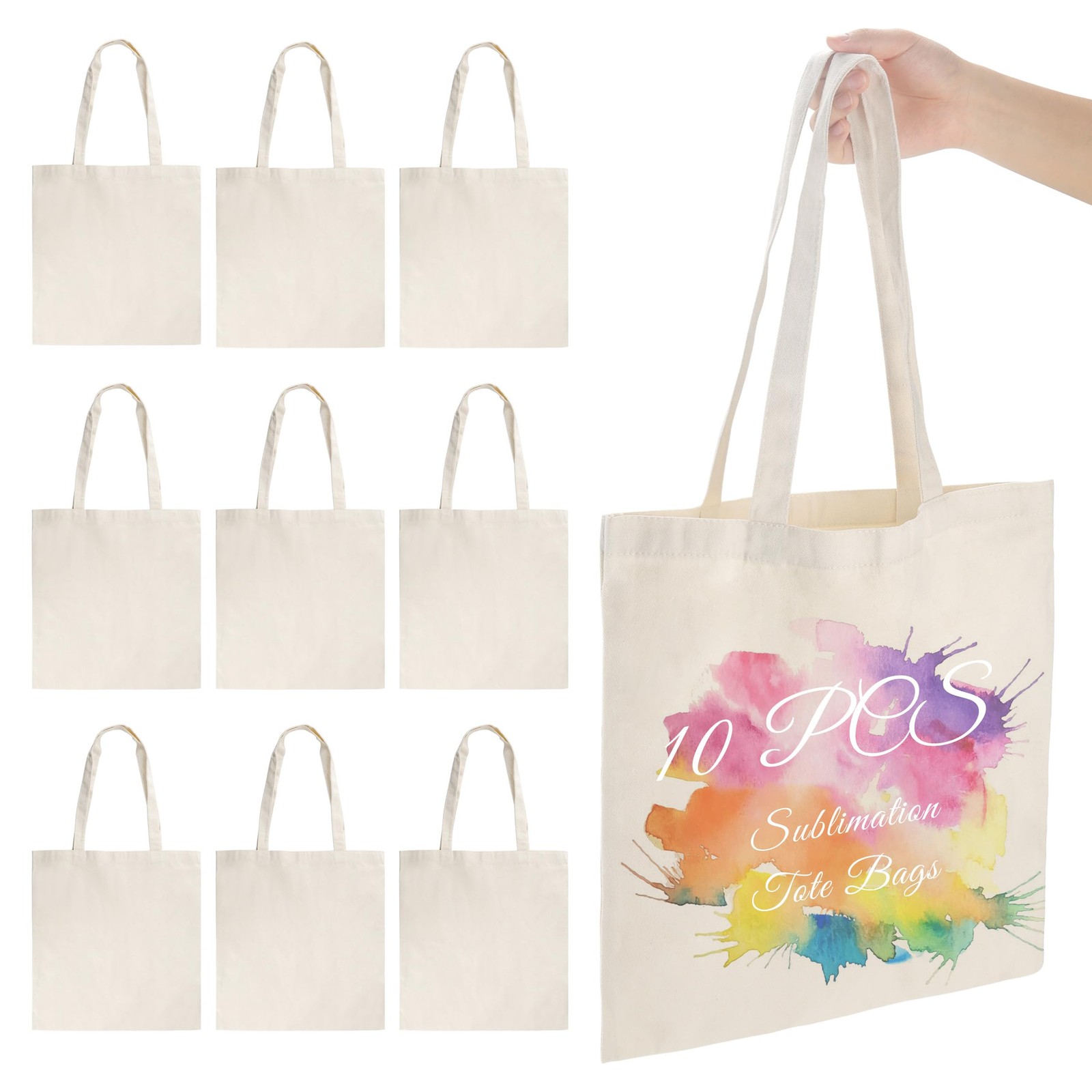 Joyclub 10 Pack Sublimation Tote Bags Blanks 15×16in, 10 Natural Color