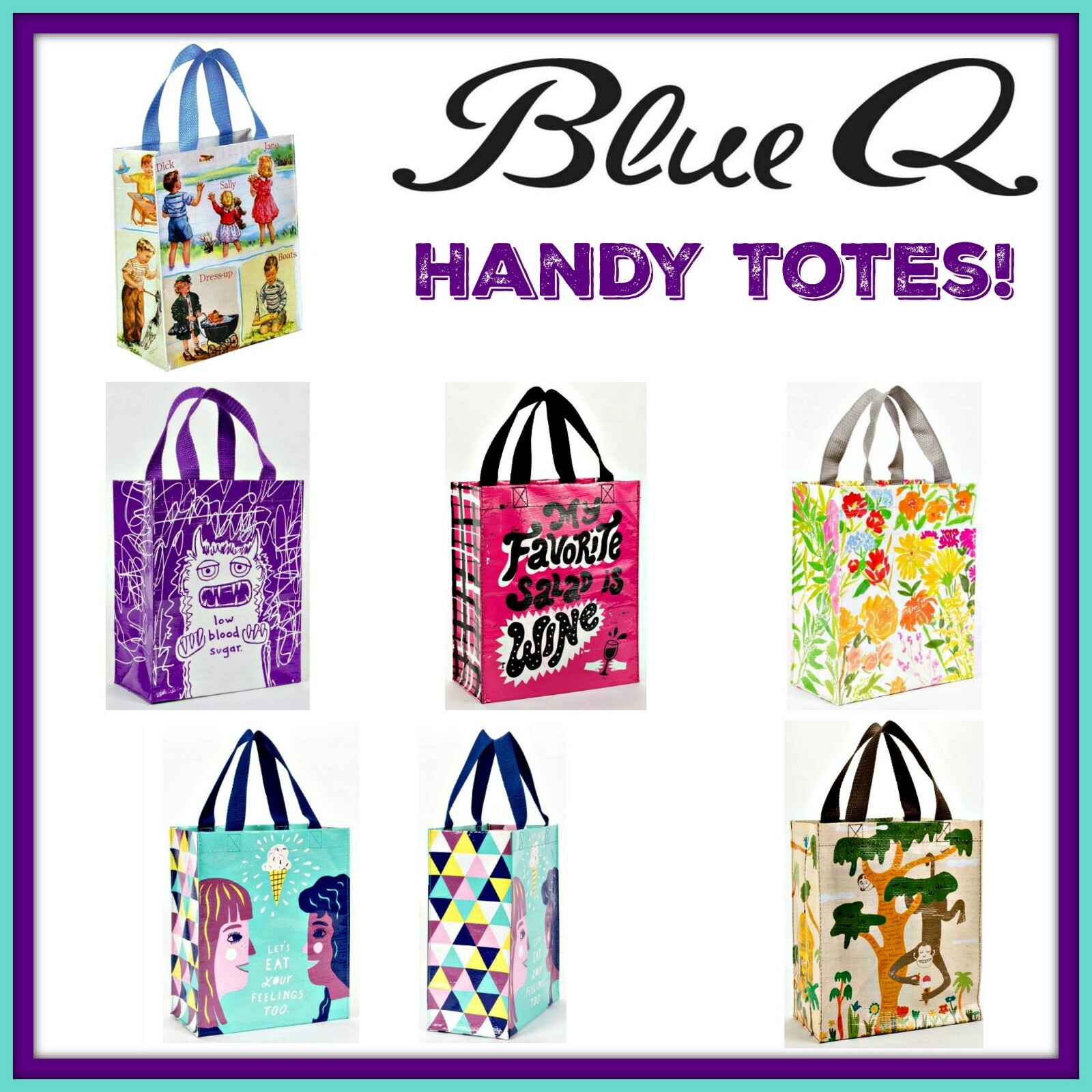 Blue Q HANDY TOTE 95% Post Consumer Materials Cool Reusable Green Lunch Gift Bag
