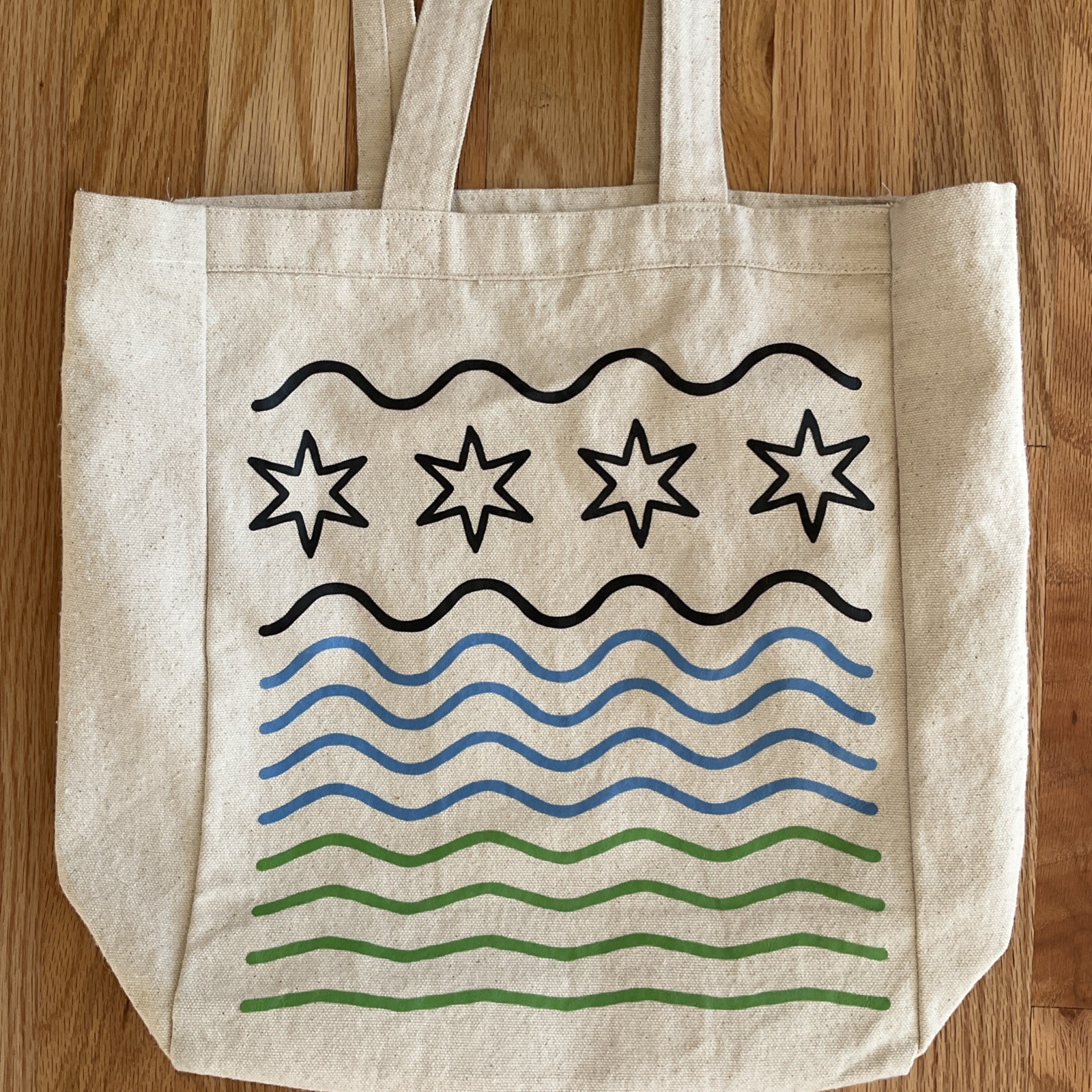 Chicago Canvas Tote Bag Reusable Eco-Friendly Beige Chicago Flag Shopping Bag