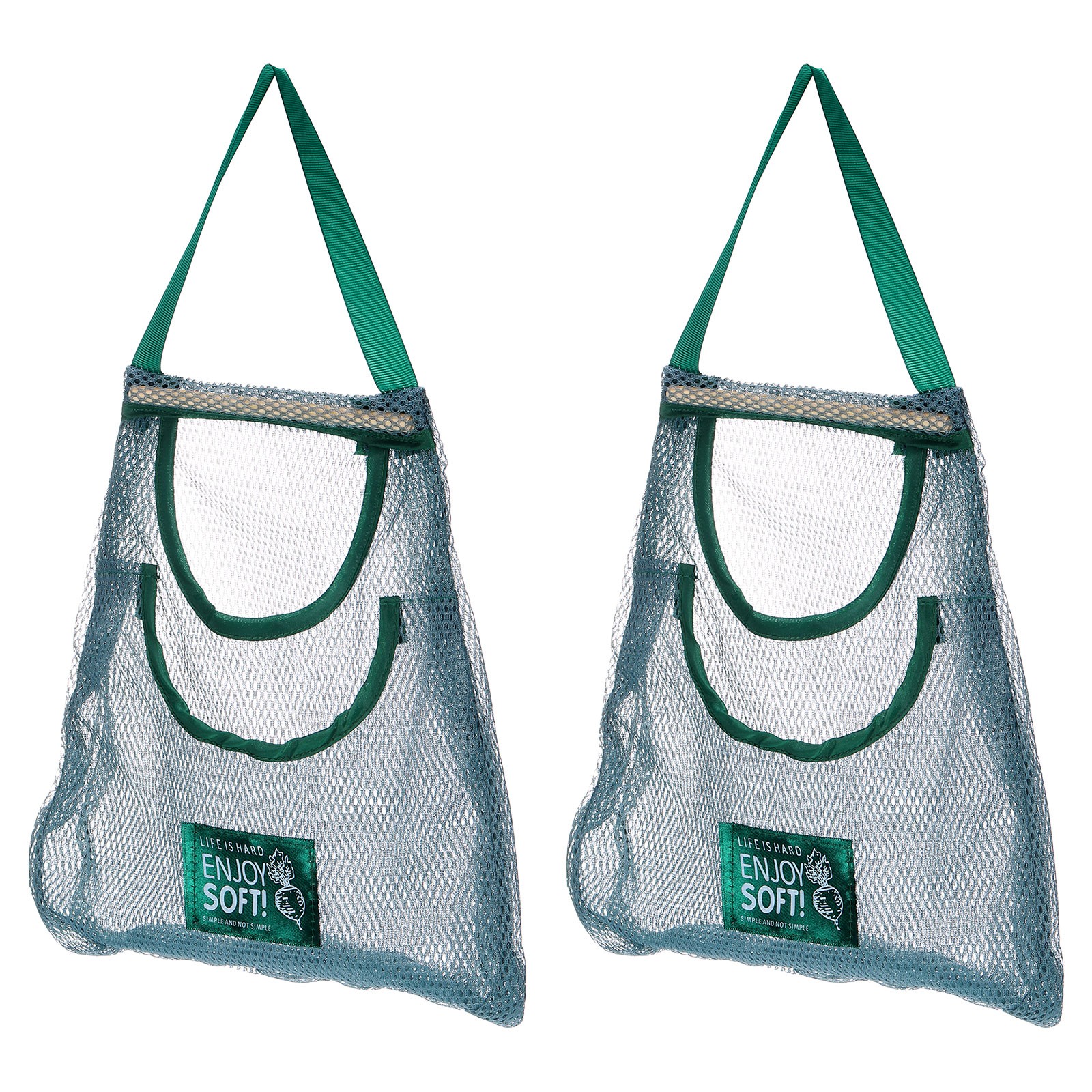 2Pcs Hanging Mesh Storage Bag, Breathable Shopping Handbag, 34x30cm (Green)
