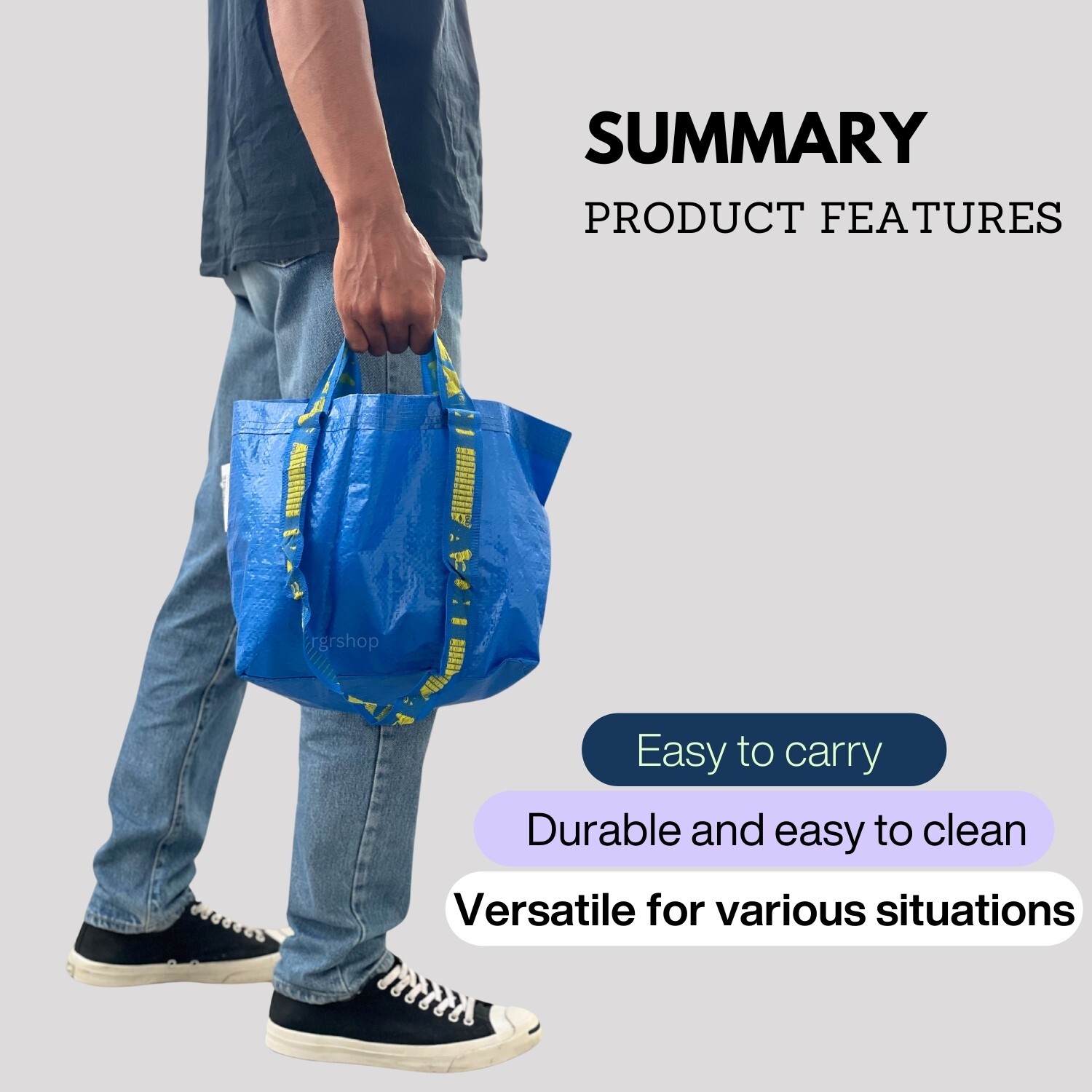 5x IKEA Small BLUE BAG Shopping Grocery Laundry Travel Storage Tote Bags Strong