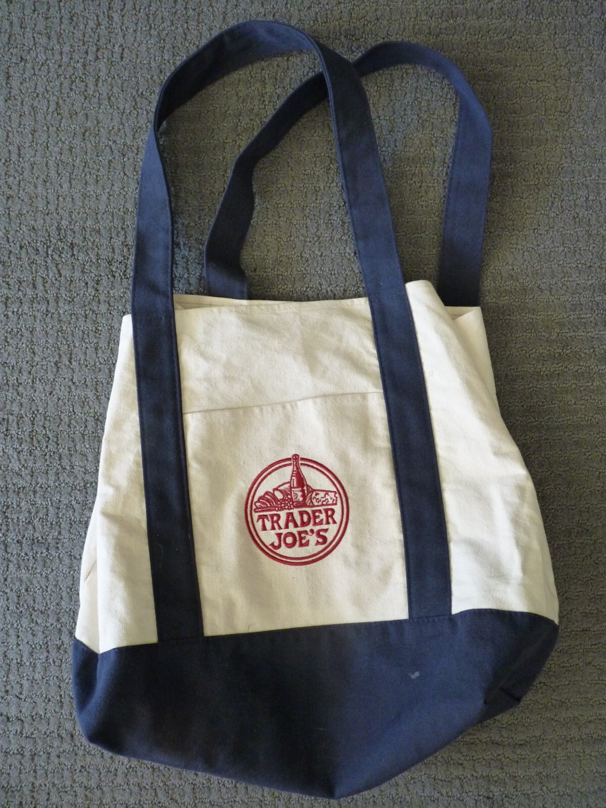 Trader Joe’s Reusable Canvas Eco Tote Bag Blue White Red Logo