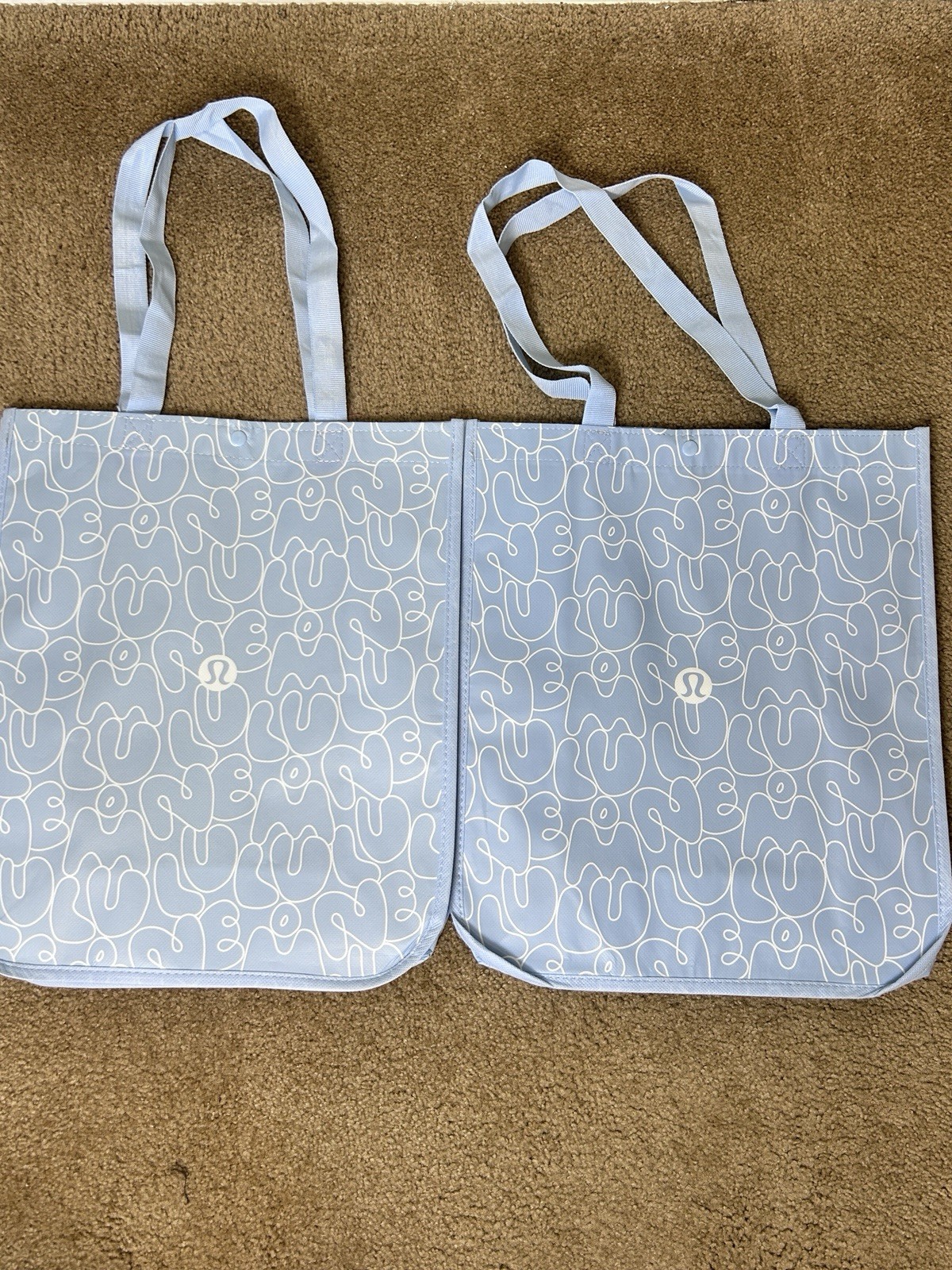 Qty of 2 Lululemon Reusable Tote Shopping Bag – Blue – Large 14×16.5×6.6in