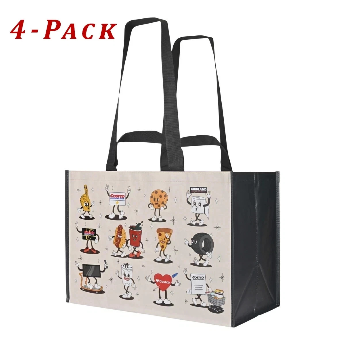 4 Costco Large Reusable Shopping Bag Tote Heavy Duty Sturdy 9Gal, Large NEW