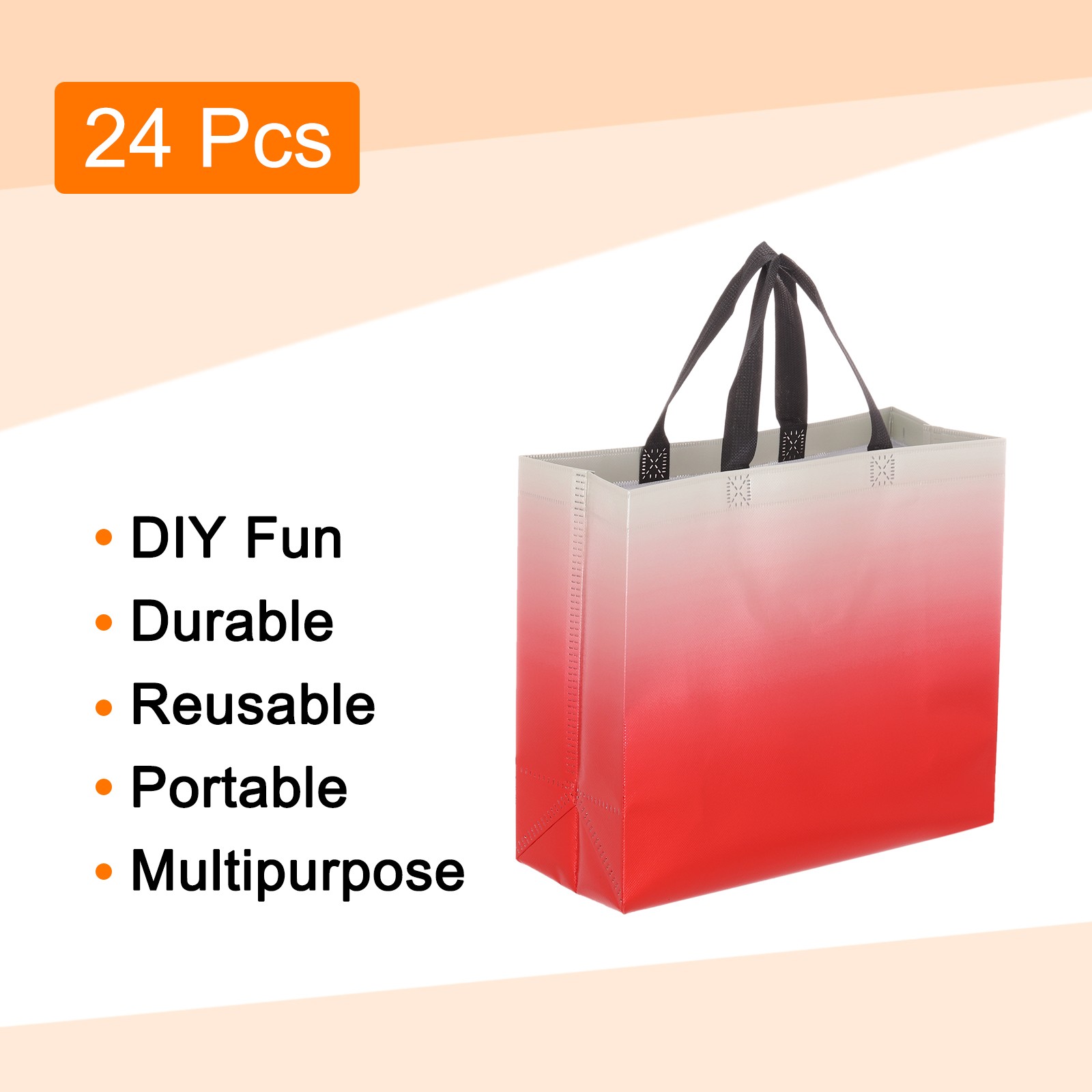 24Pcs Reusable Gift Bags with Handles 10.6 x 13 Inch Gradient Red White