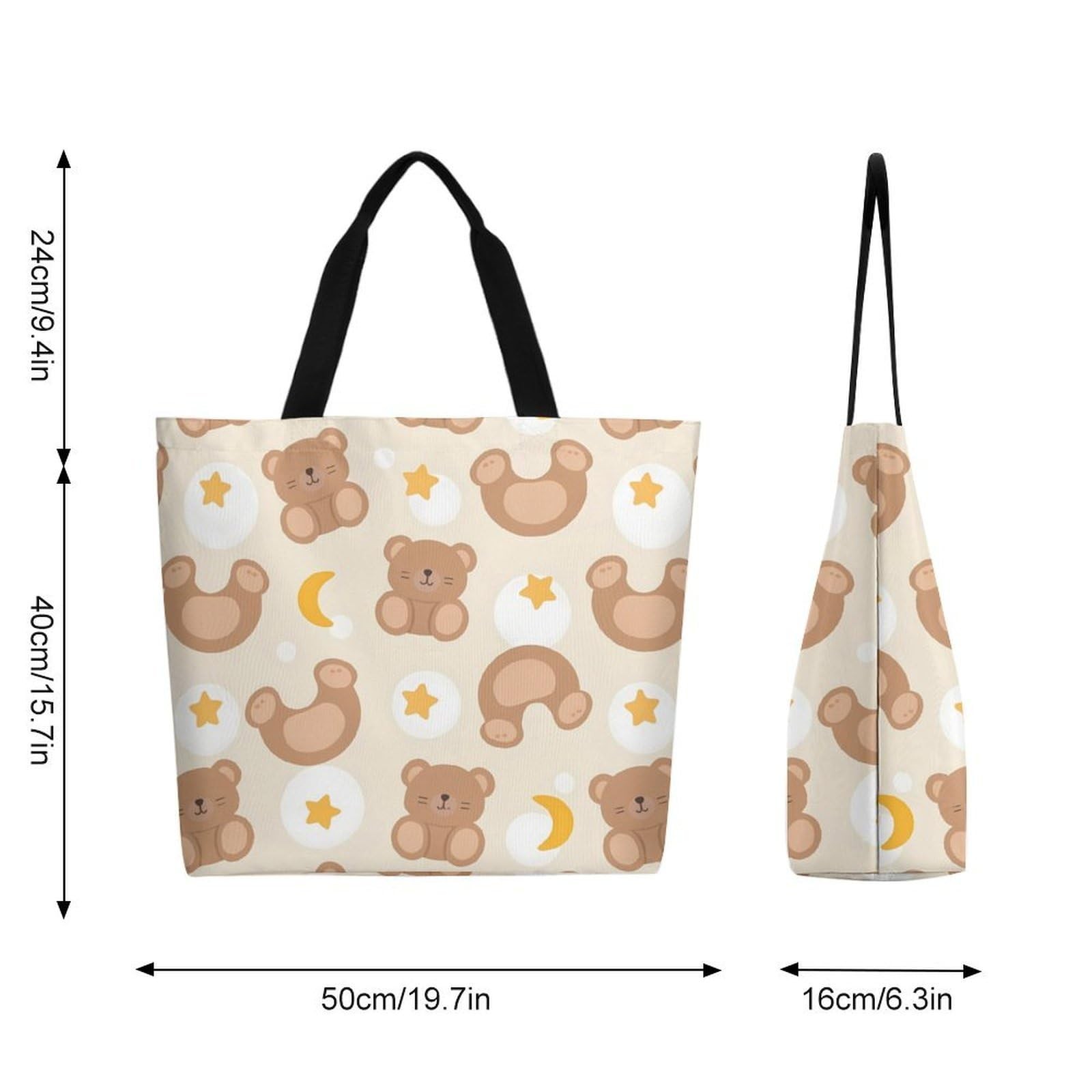 Cute Brown Teddy Bears Canvas Tote Bag Large Women Casual Shoulder Bag Handba…