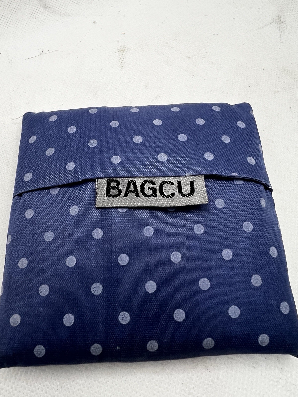 Bagcu Reusable Shopping Bag Pocket Purse Foldable Nylon navy polka dot blue