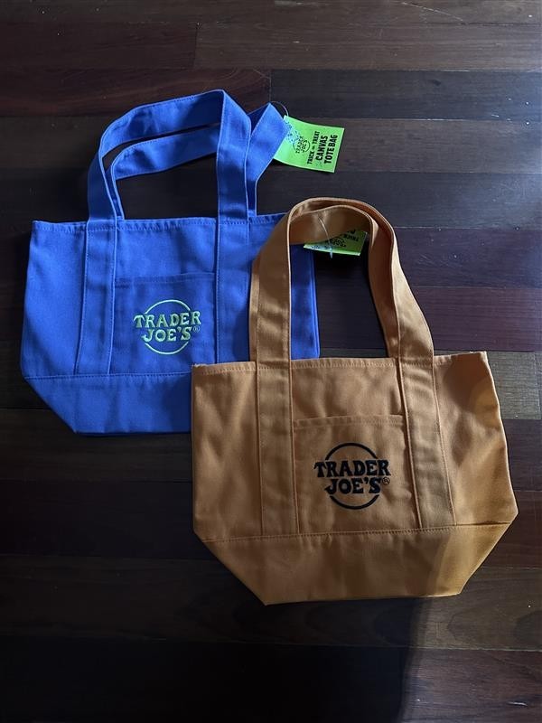 Trader Joe’s Mini Tote Bag Heavy Cotton Purple/Orange – Brand New