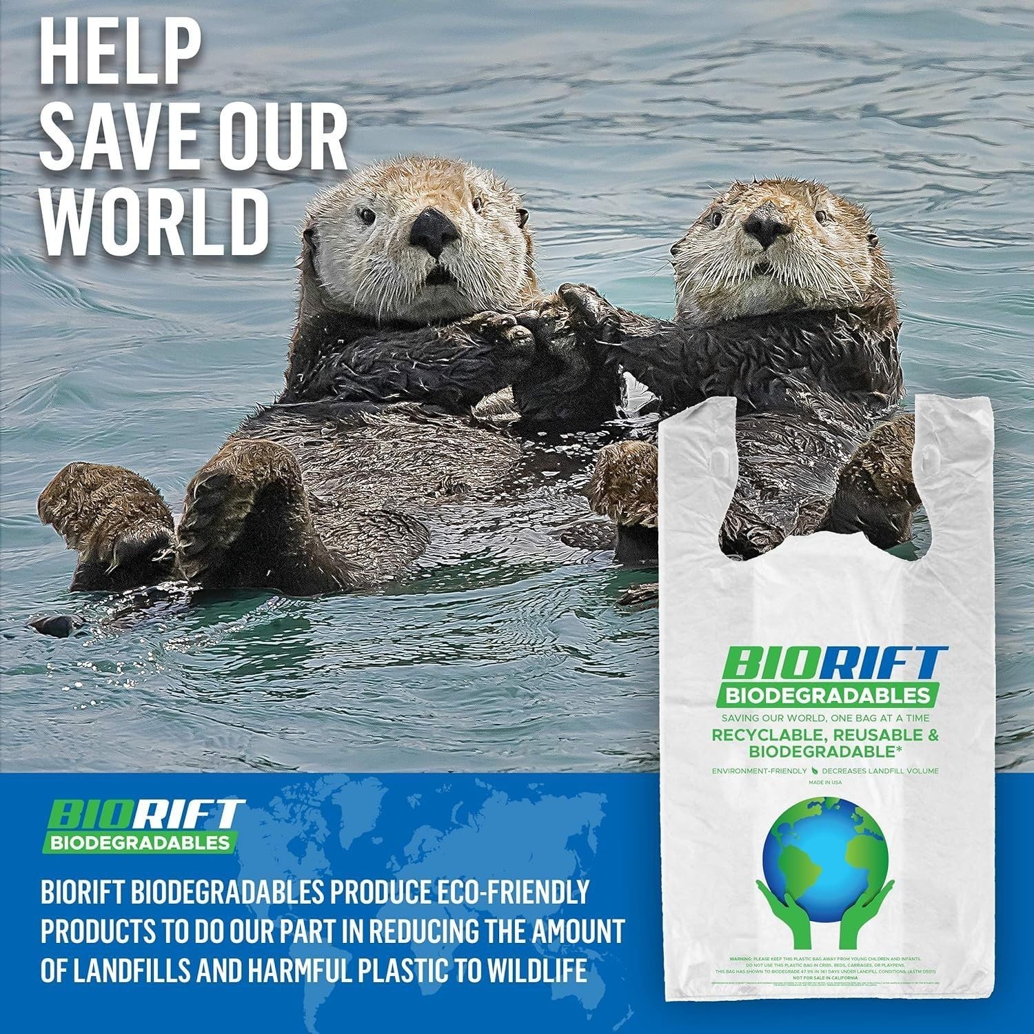 Biorift 500ct Small T-Shirt Bags | Durable Grocery Shopping Bags | Made in USA