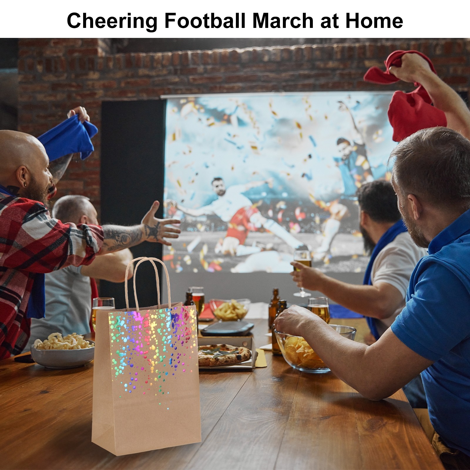 24Pcs Kraft Gift Bags with Handles Bulk, Yellow Multicolor Dot Party Favor Bags