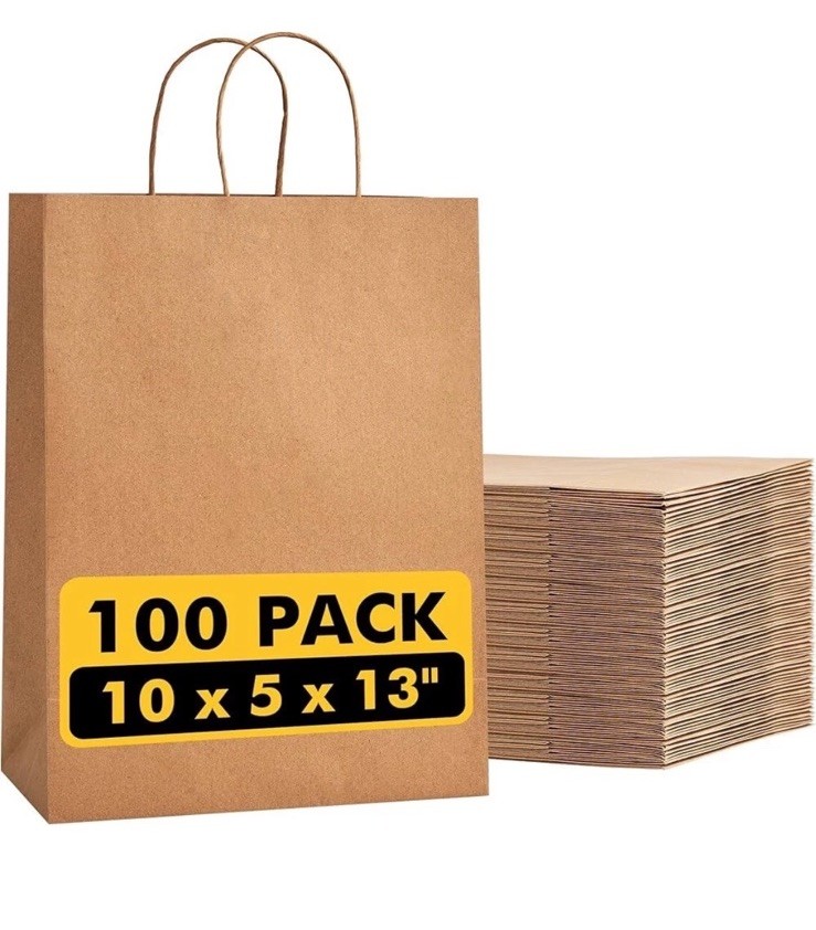 RACETOP 100 Pcs Kraft Shopping Bags 10x5x13 In Brown Paper Bags