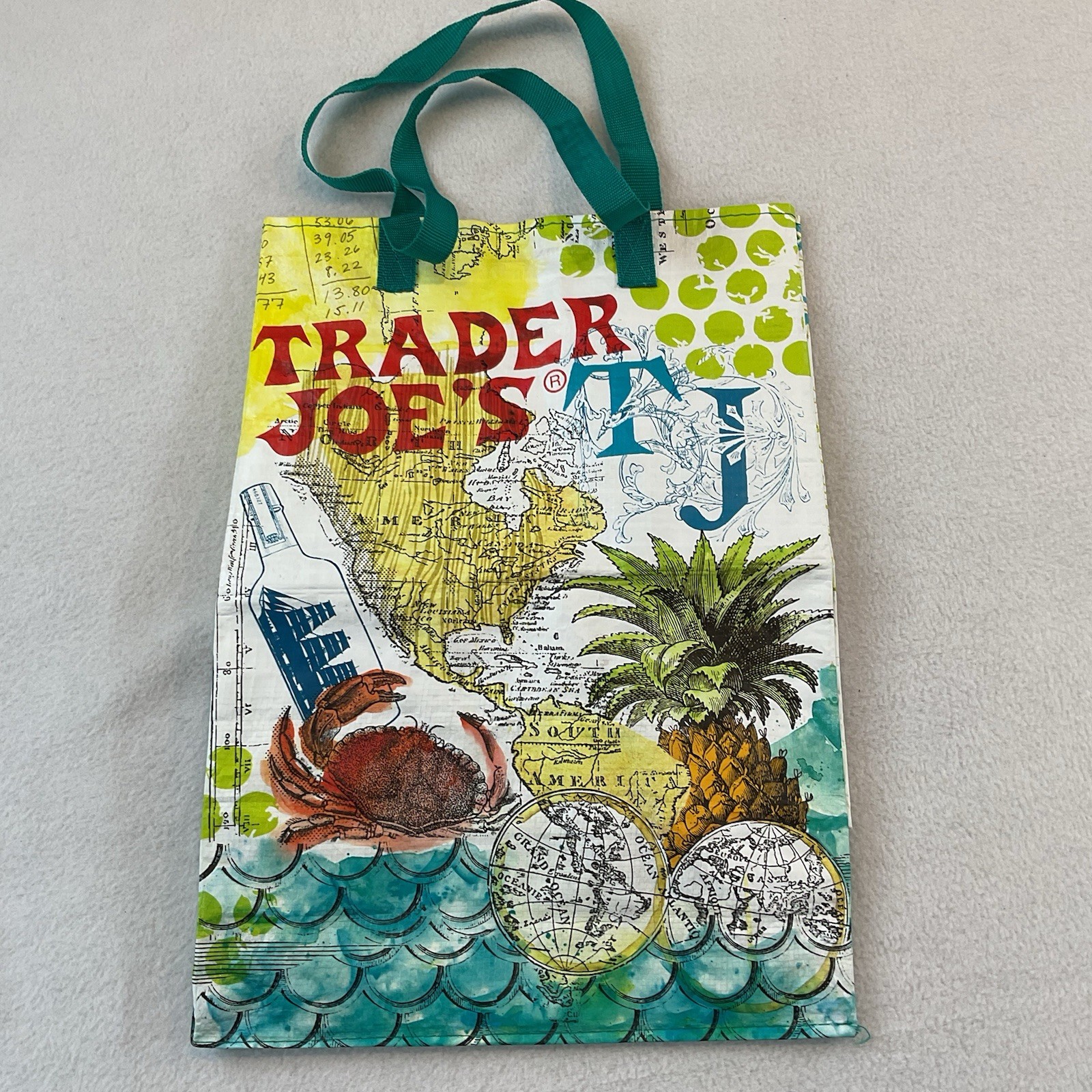 Trader Joes Destination Reusable Tote Shopping Bag Ship Map Moon Globe Tropical