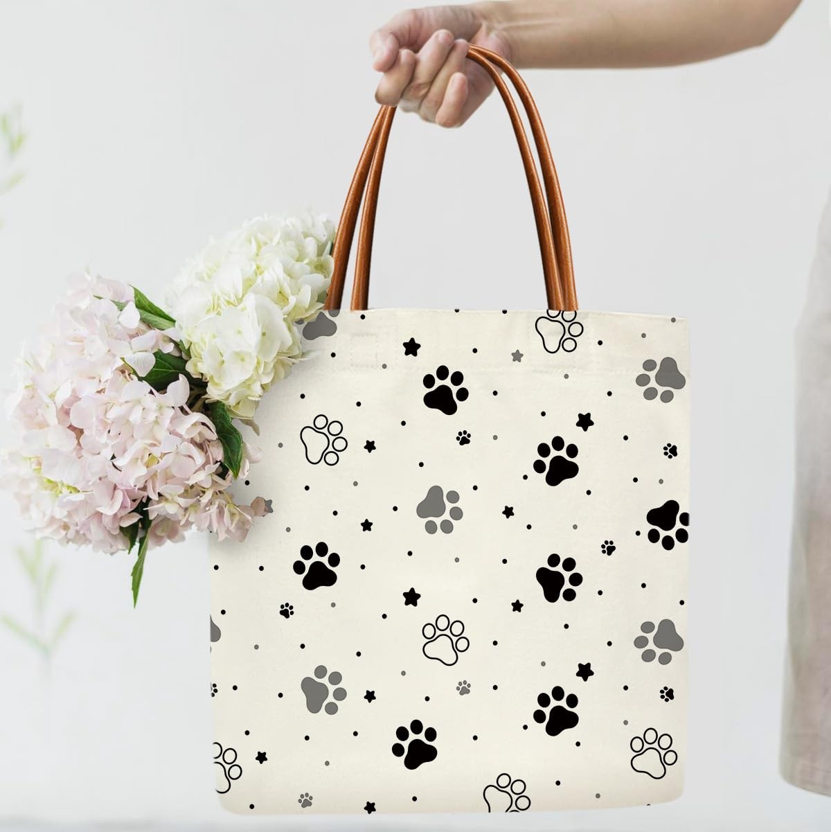 Pet Paw Canvas Tote Bag for Women, Dog Cat Aesthetics Tote Bag, Dog Cat Mom G…