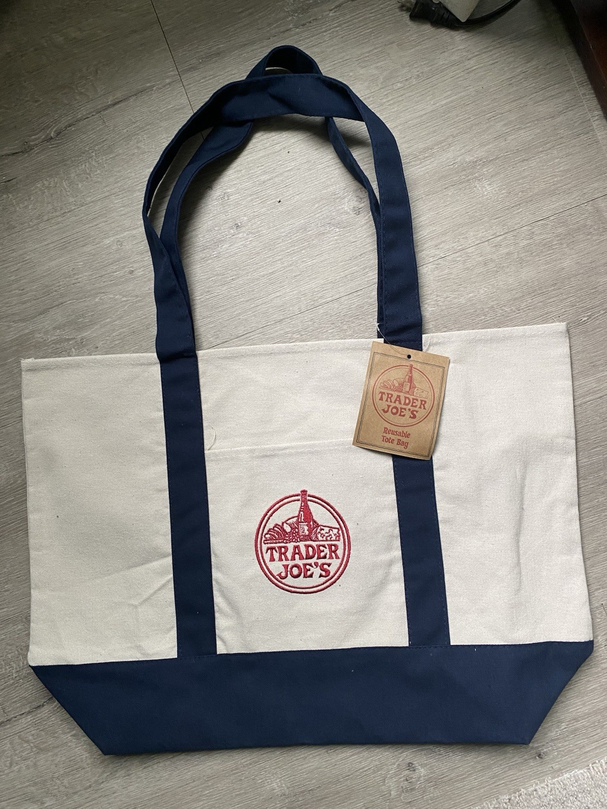 Trader Joe’s Bag Canvas Reusable Heavy Cotton Shopping Navy Large NEW w tag
