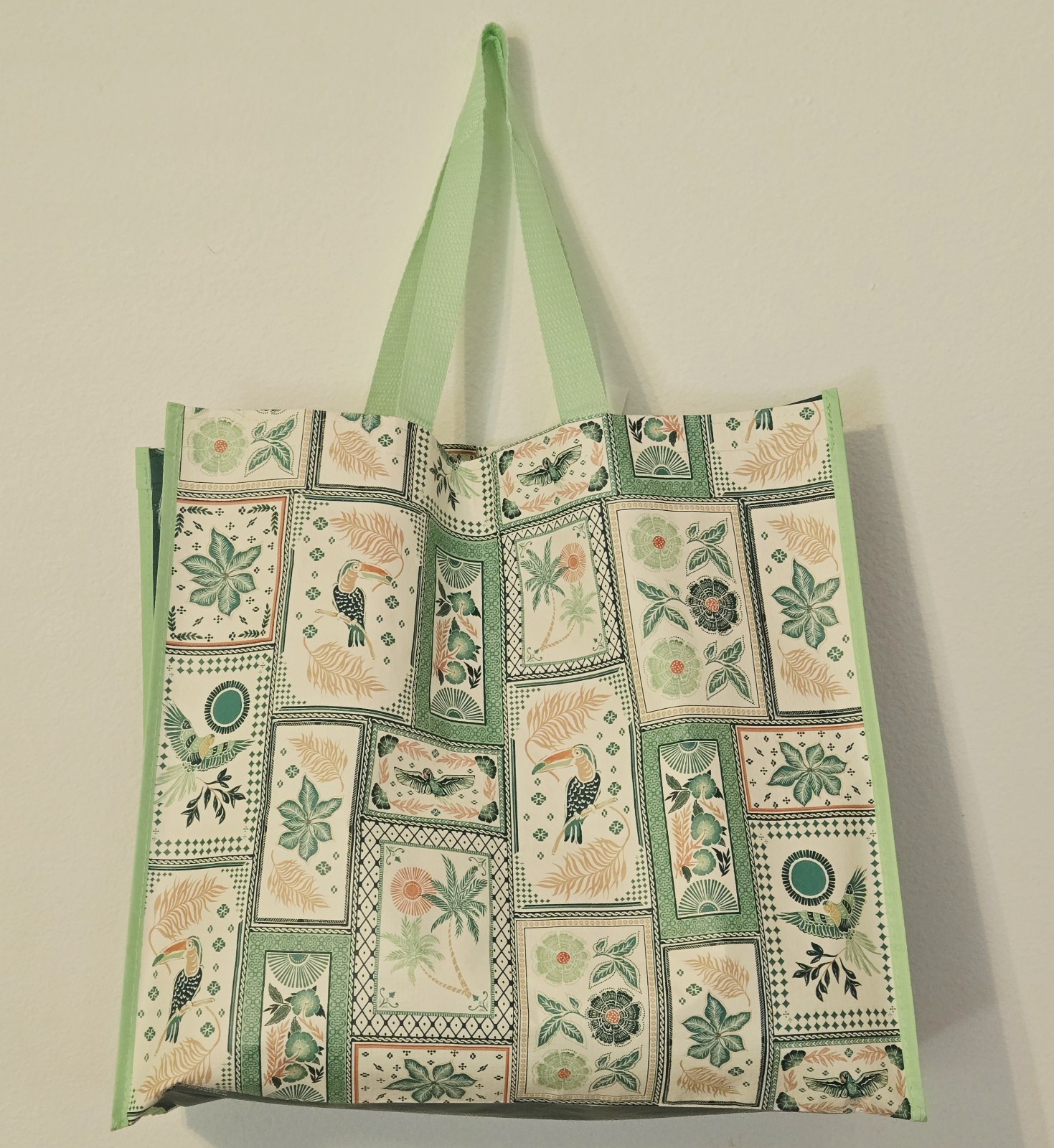 Tropical Green Gold Birds Trees Flowers Toucan Gift Tote Bag New T.J. TJMaxx