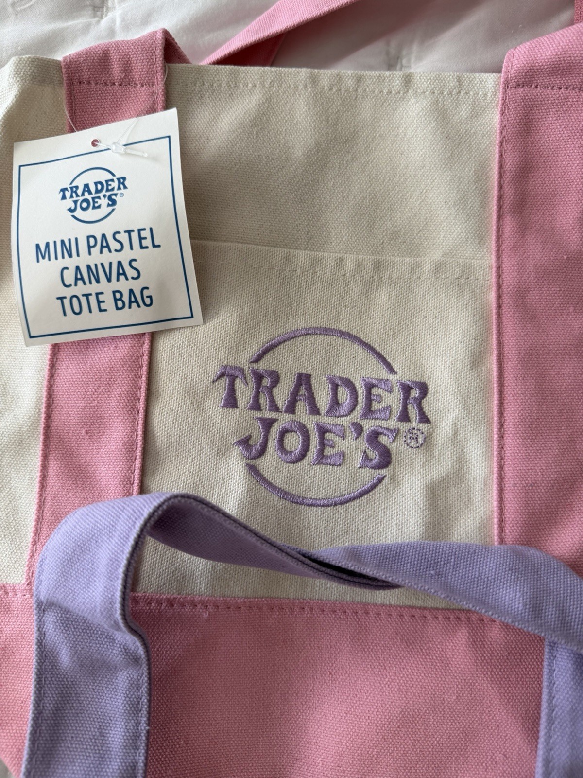Trader Joe’s Mini Pastel Canvas Tote Bag Set Of 3 Colors Limited (New With Tag)