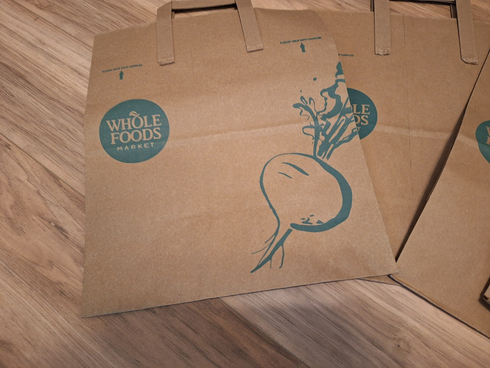 Lot of 5 Whole Foods Brown Grocery Paper Bags Logo Top Handle Craft Recycle Boho