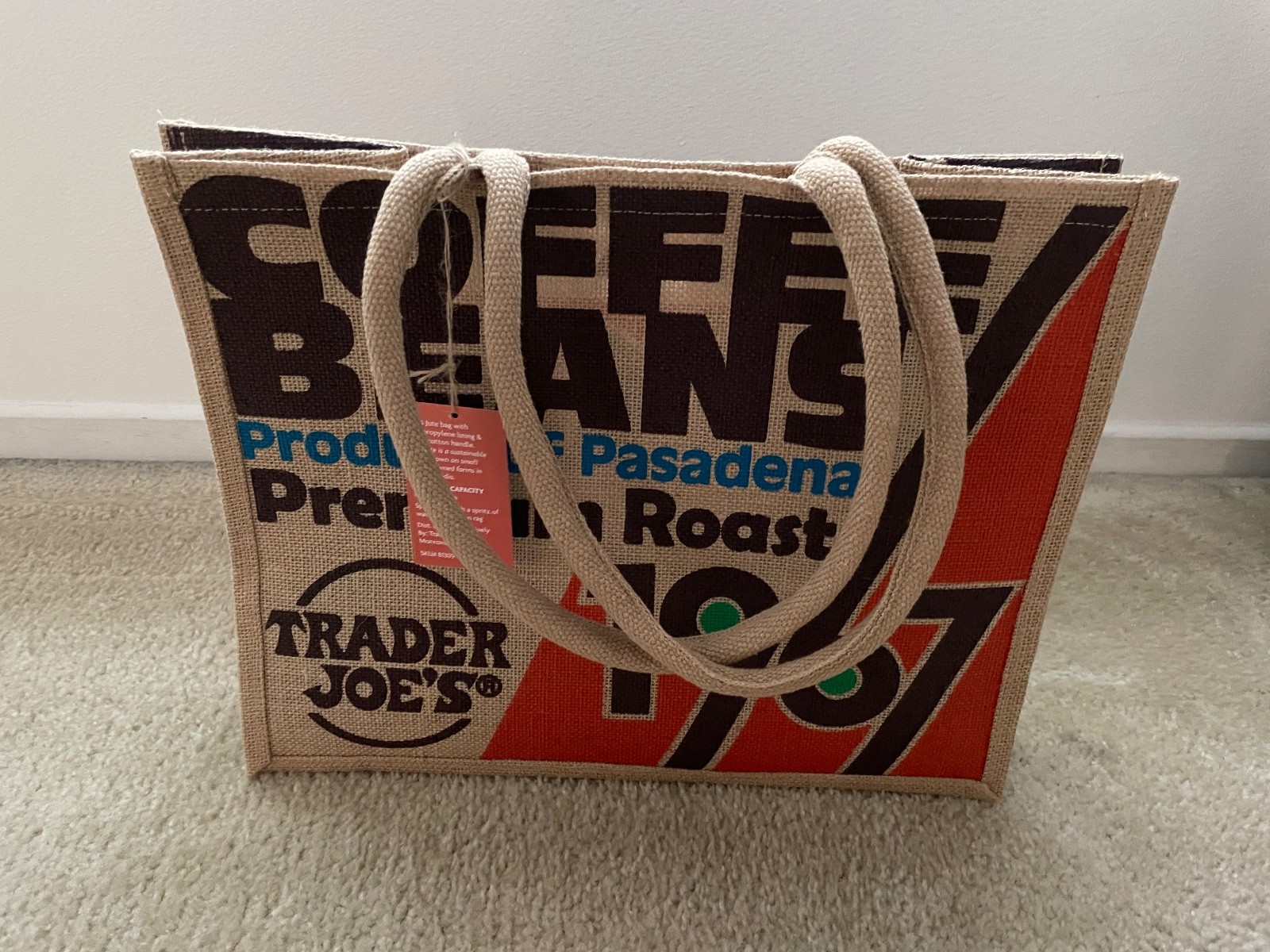 NEW Trader Joe’s Large Burlap Jute Tote – 1967 Coffee Bean Bag – with tag