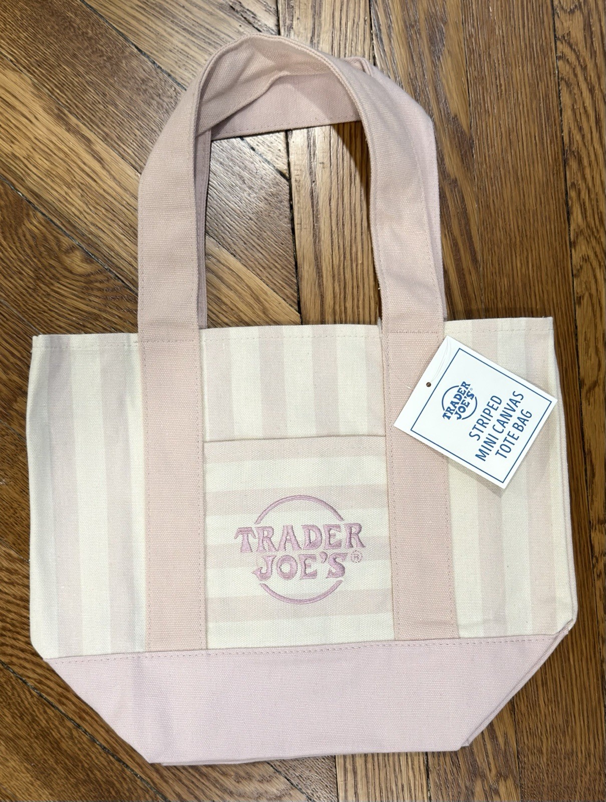 Trader Joe’s Striped Mini Canvas Tote Bag Reusable Cotton/Poly Pink