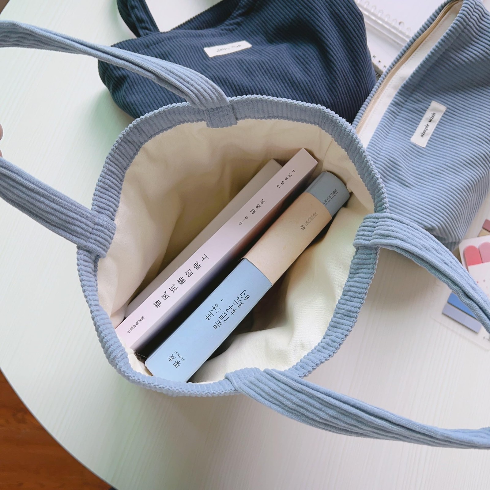 Sminra Corduroy Small Tote Bible Bag for Women, Mini Daily Small, Sky Blue