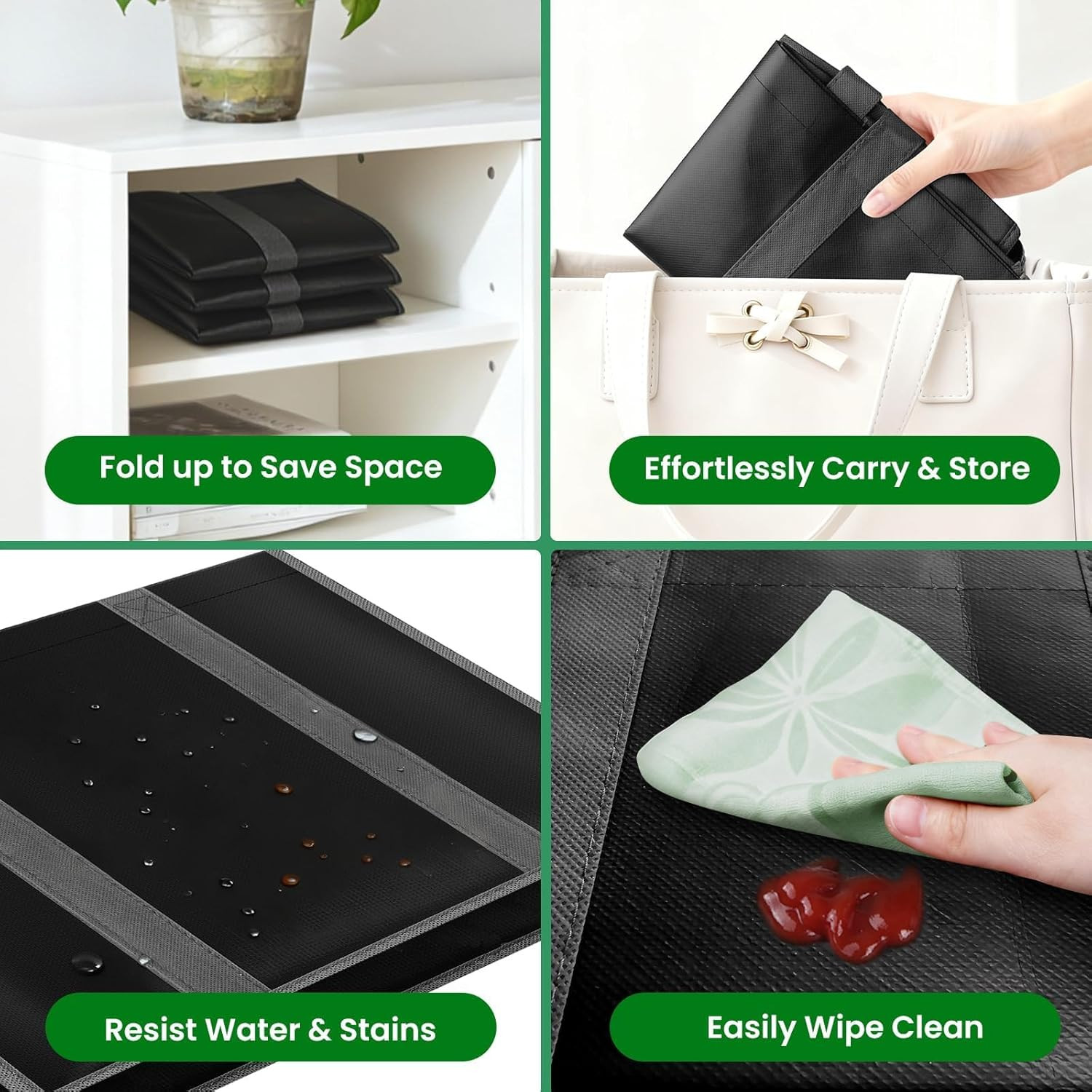 Reusable Grocery Bags with Long Handles [3 Pack] – Multipurpose Shopping Bags fo
