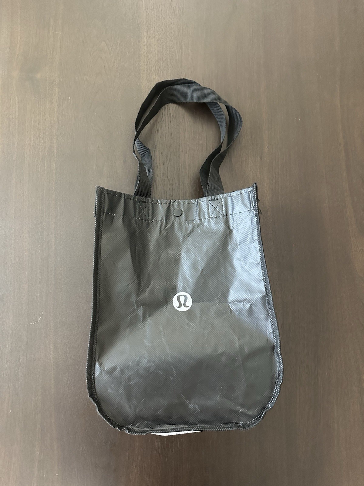 Lululemon Reusable Tote Bag Black White Logo Snap Closure Gym Shopping Bag