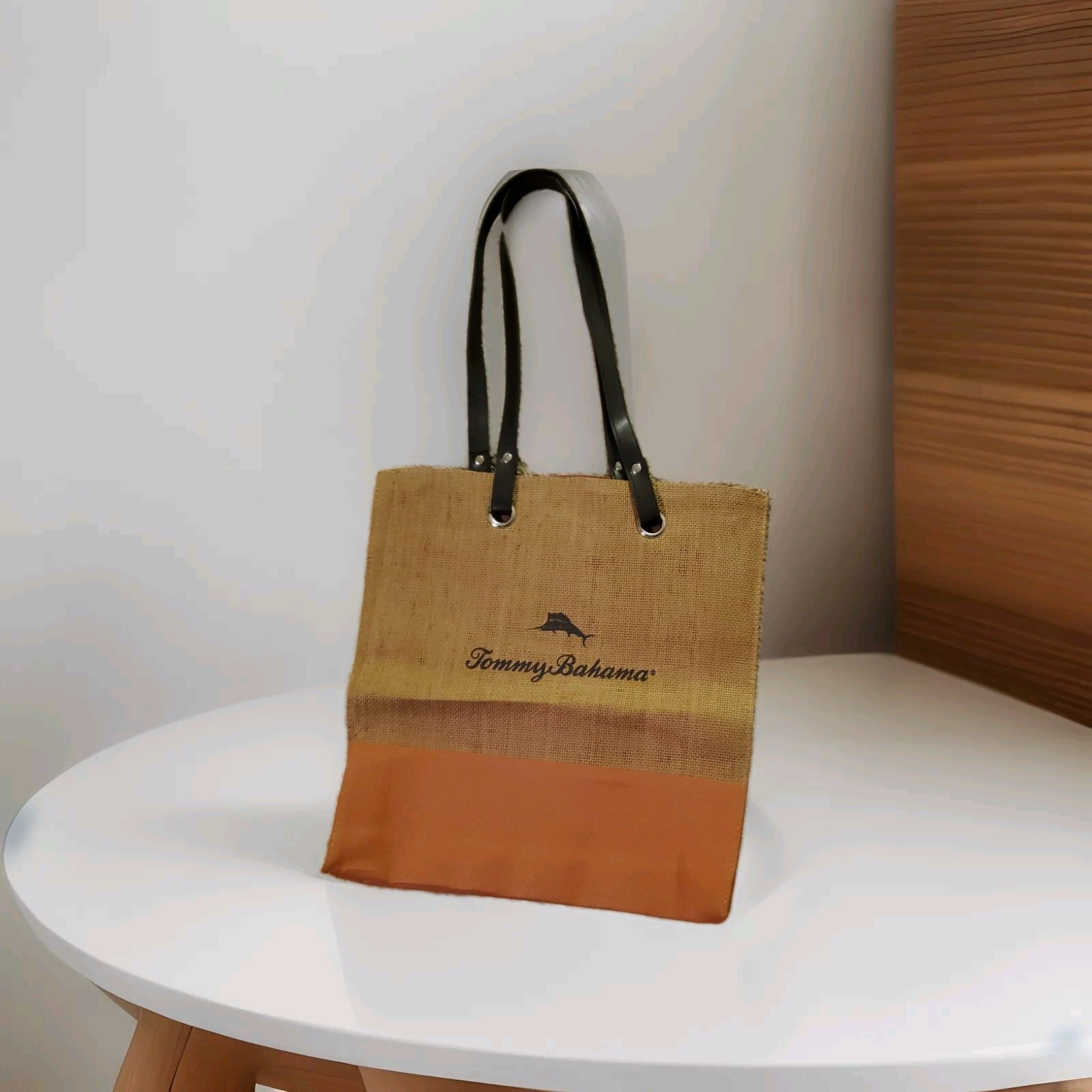 Tommy Bahama Tote Brown Orange Woven Straw Lined Shopping Bag