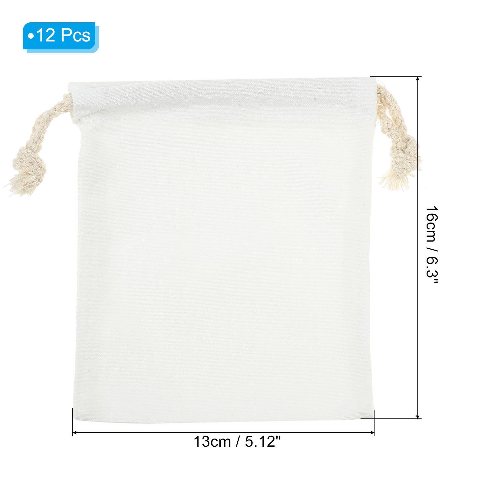 12pcs Polyester Cotton Reusable Drawstring Bags, 5×6″ Dust Bags, White