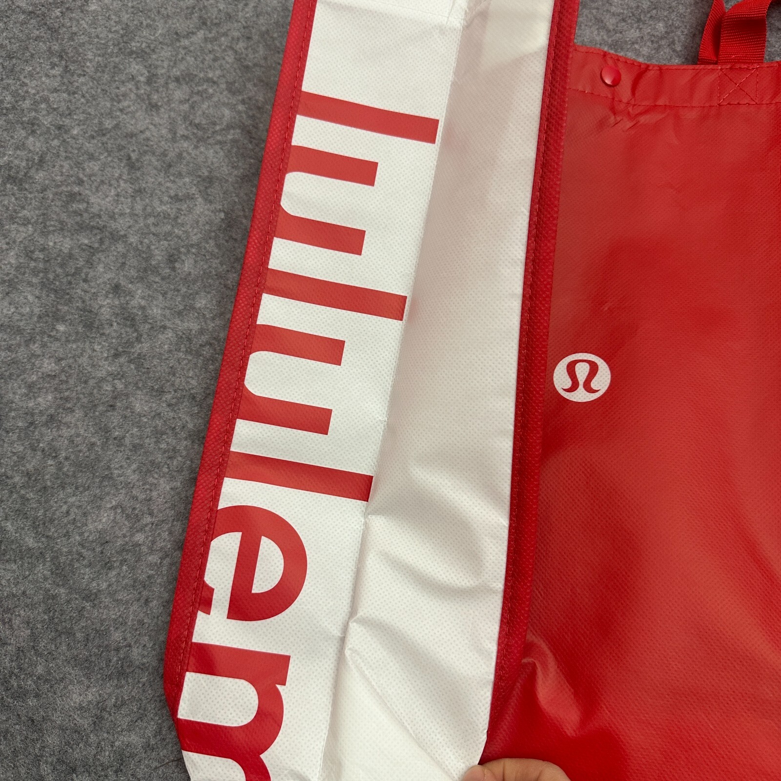 Lululemon Reusable Tote Red White Classic Shopping Bag Snap Closure Authentic