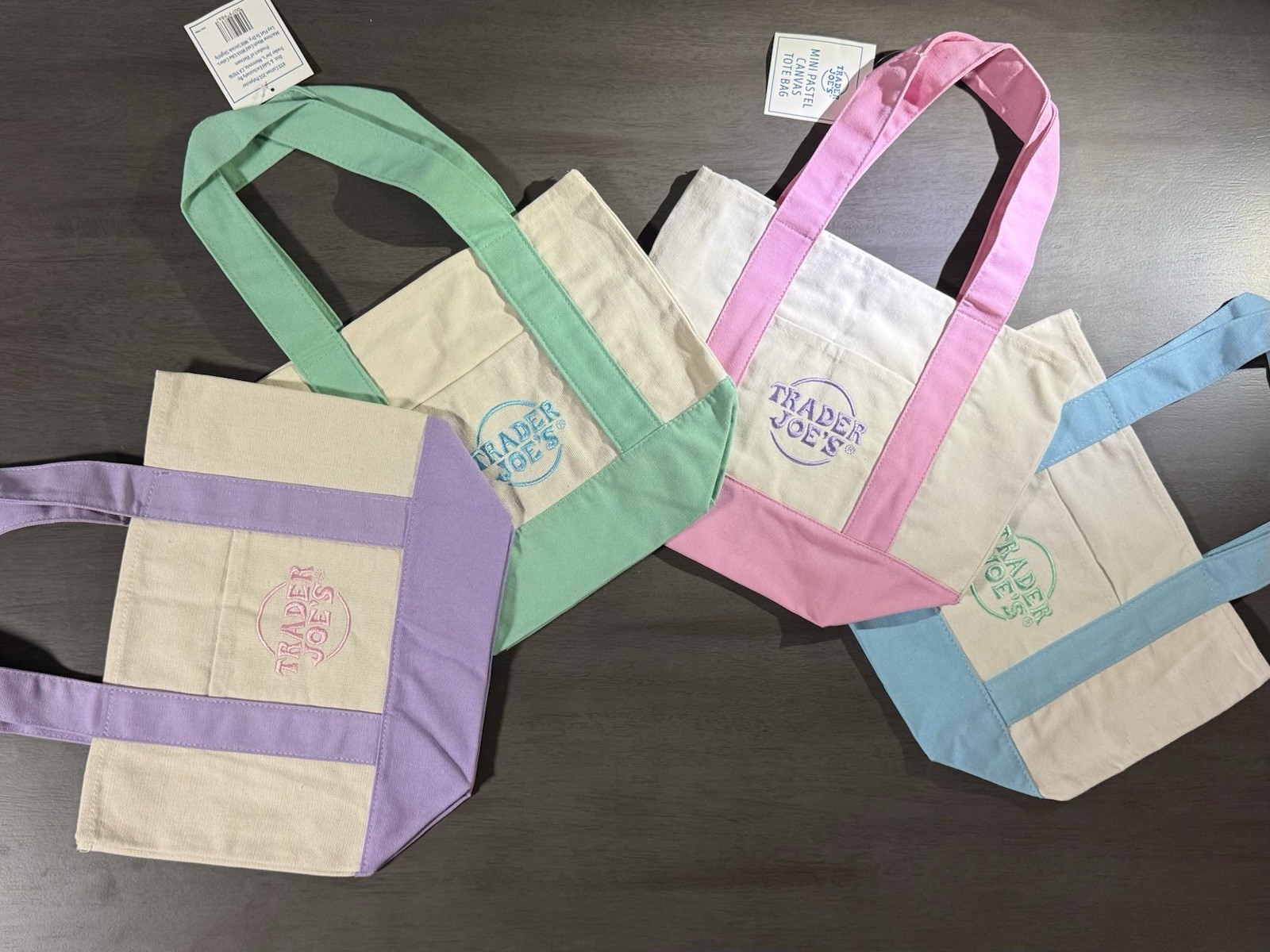 Trader Joe’s Canvas Mini Tote Bag Set of 4 Foldable one day shipping USA