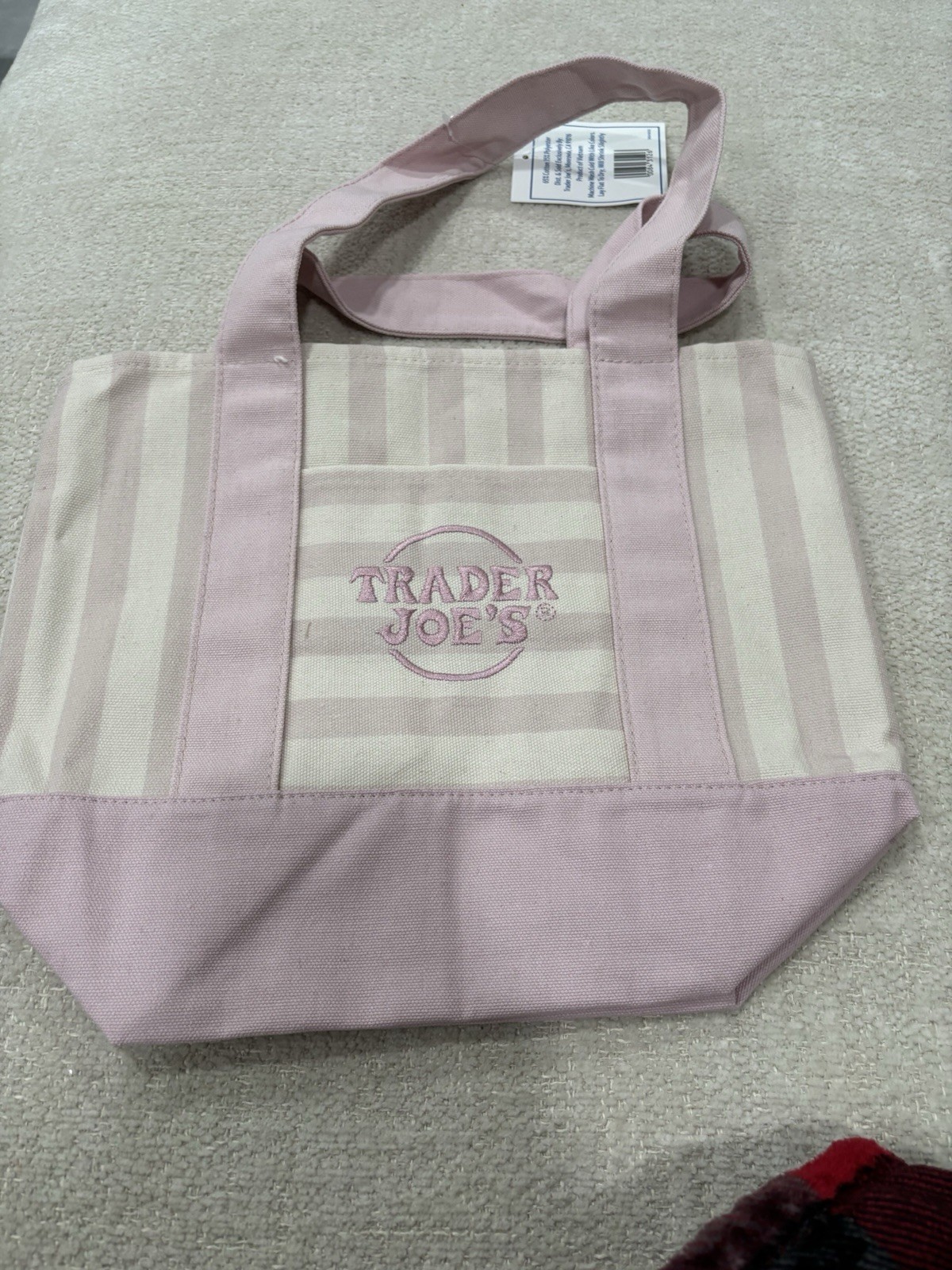 Trader Joe’s Mini Striped Canvas Tote Bag Pink Summer 2026 New with Tag