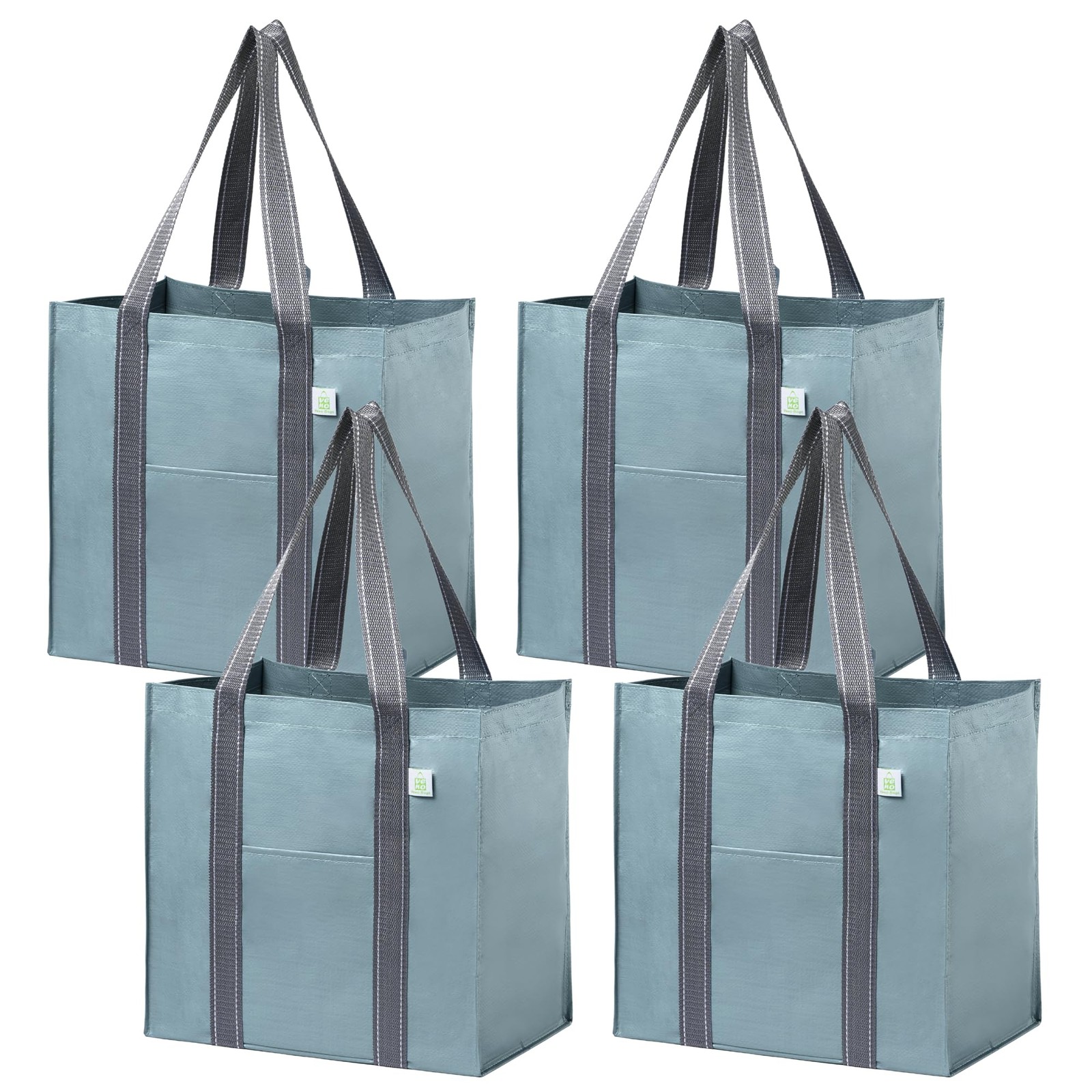 4 PCS Reusable Grocery Bags Heavy Duty Shopping Hard Bottom Light Blue