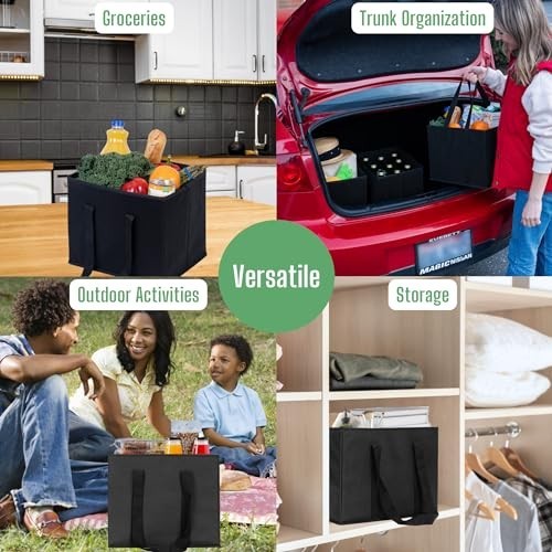 Reusable Grocery Bags 3 Pack Heavy Duty 6 Gallon Hard Bottom Foldable Shopping