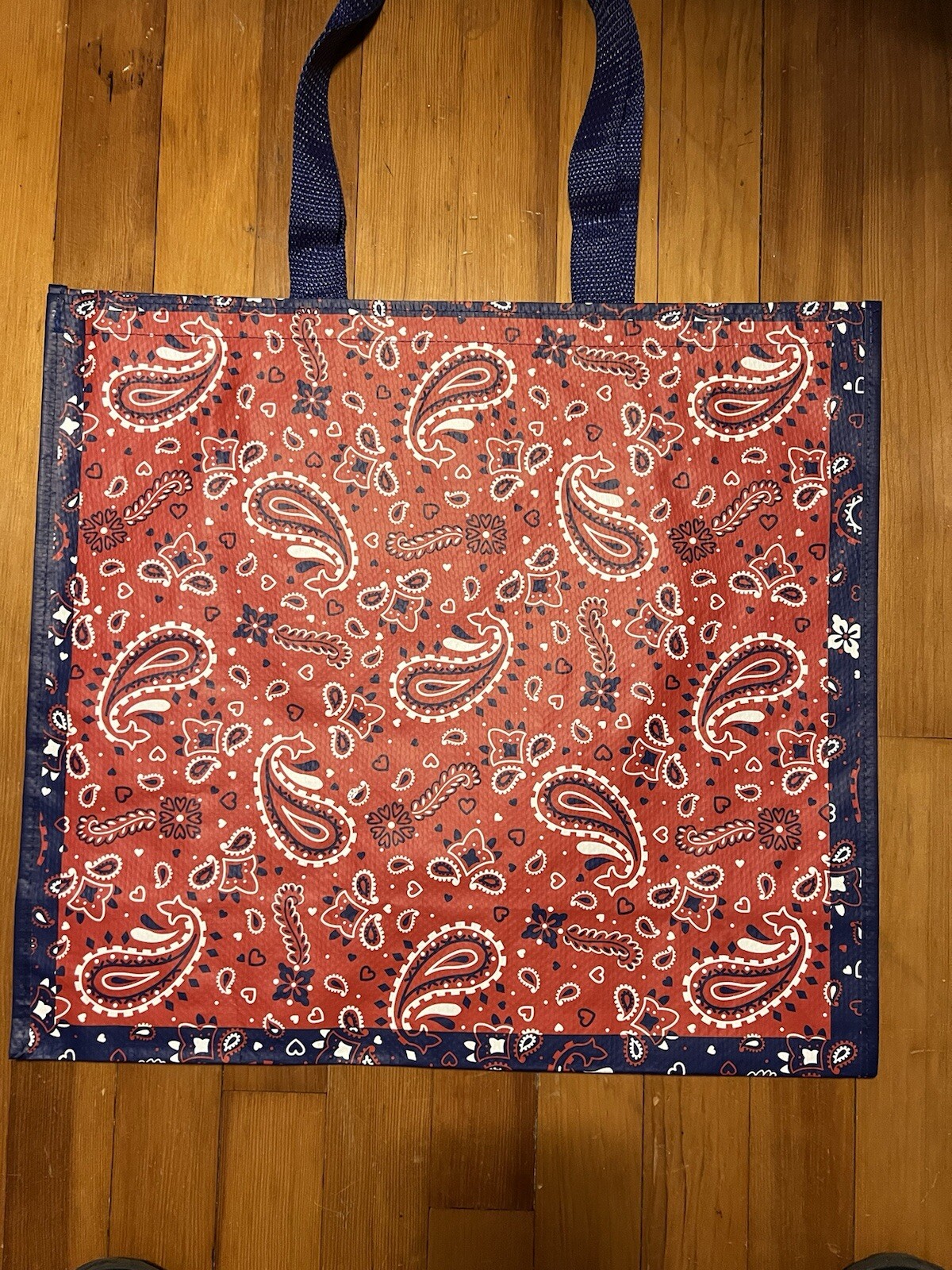 Shopping Tote Gift Bag RED BANDANNA Paisley Red White 💙 Blue HEARTS TJX NEW❗️