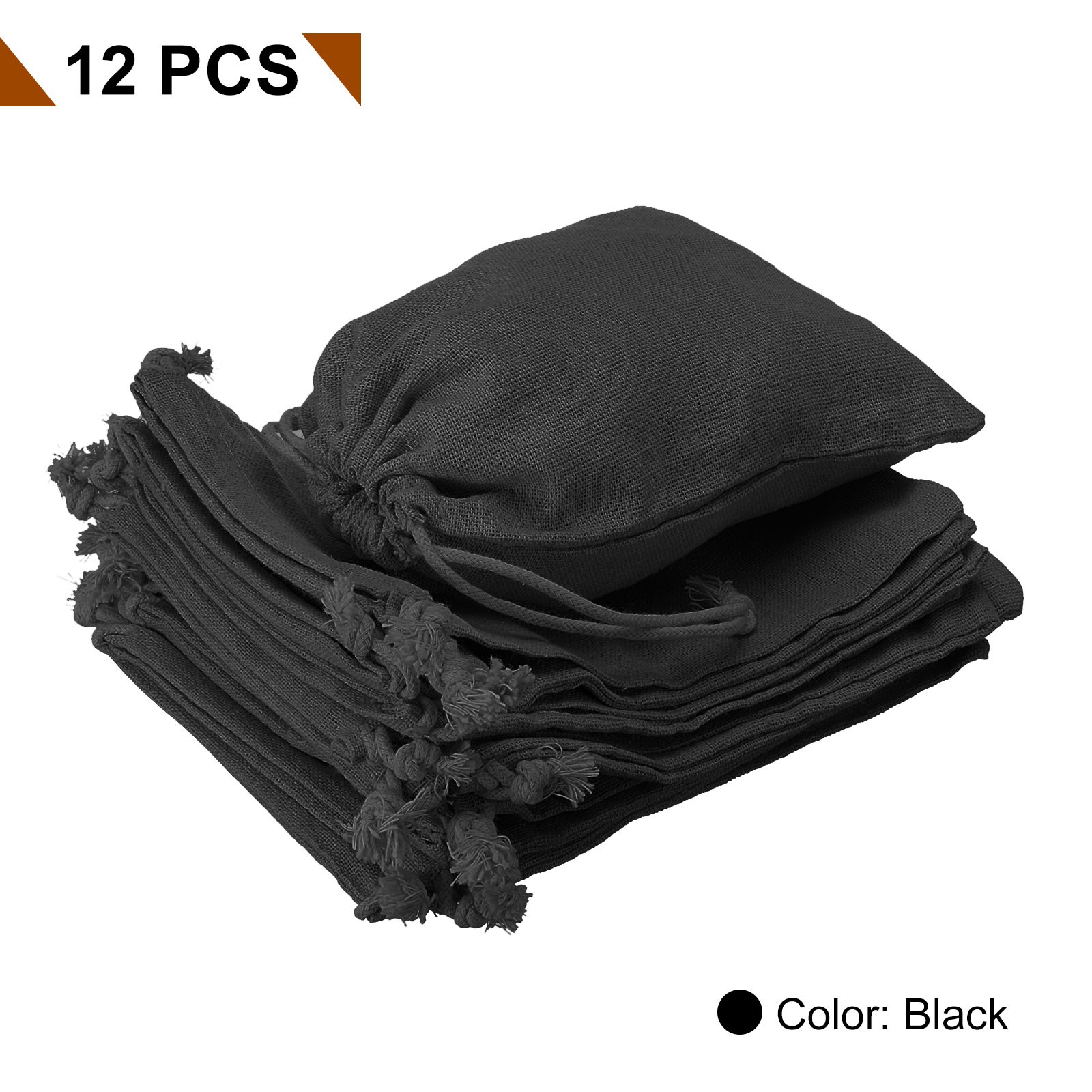 12pcs Cotton Storage Bags 5.1″ x 7.1″ Canvas Drawstring Bag, Black