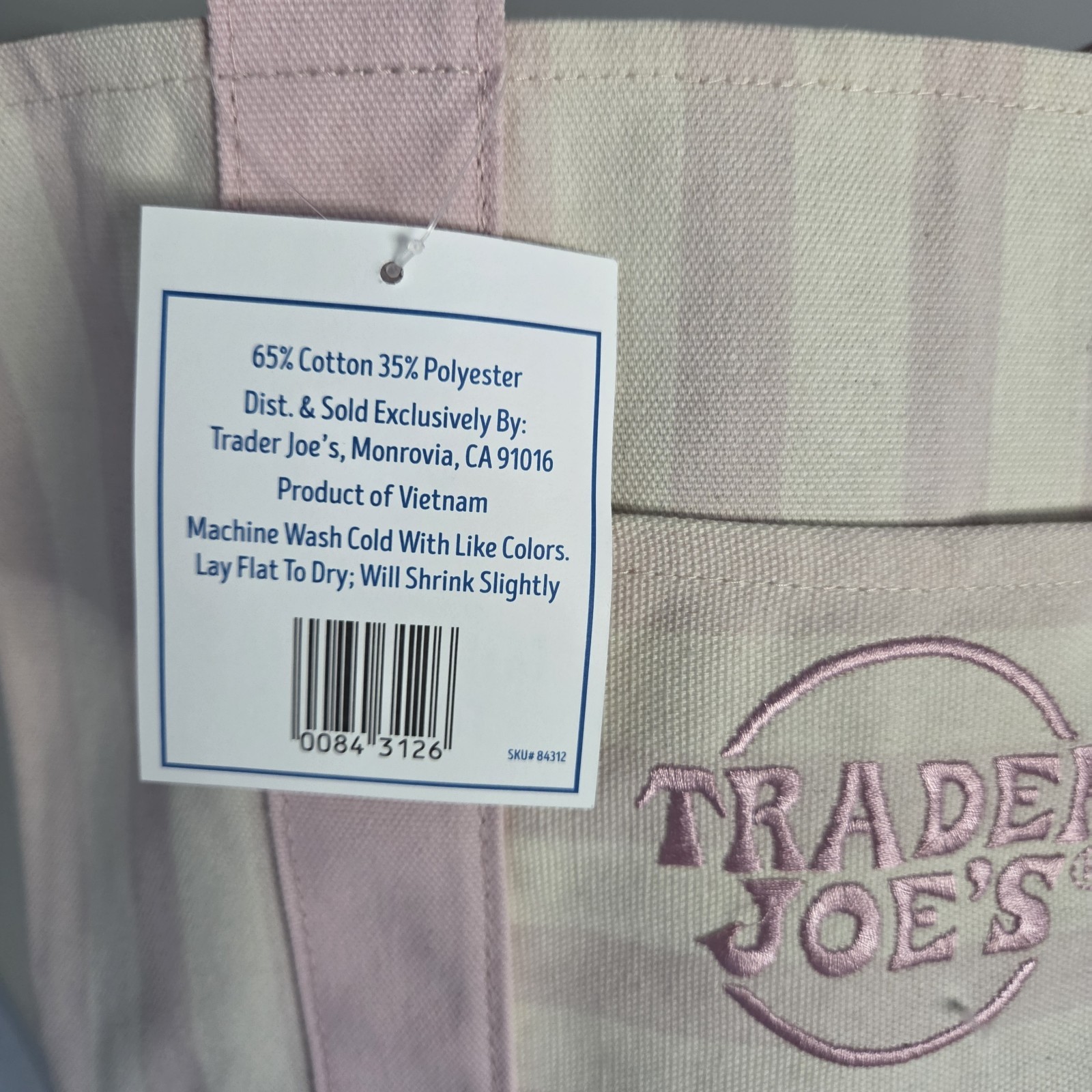 Trader Joe’s Limited Mini Canvas Pastel Striped Tote Bag 2026 Pink