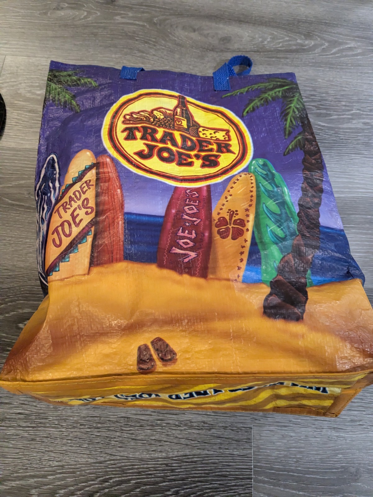 Vintage Trader Joe’s Reusable Surfboards Beach Palm Trees Shopping Tote Bag