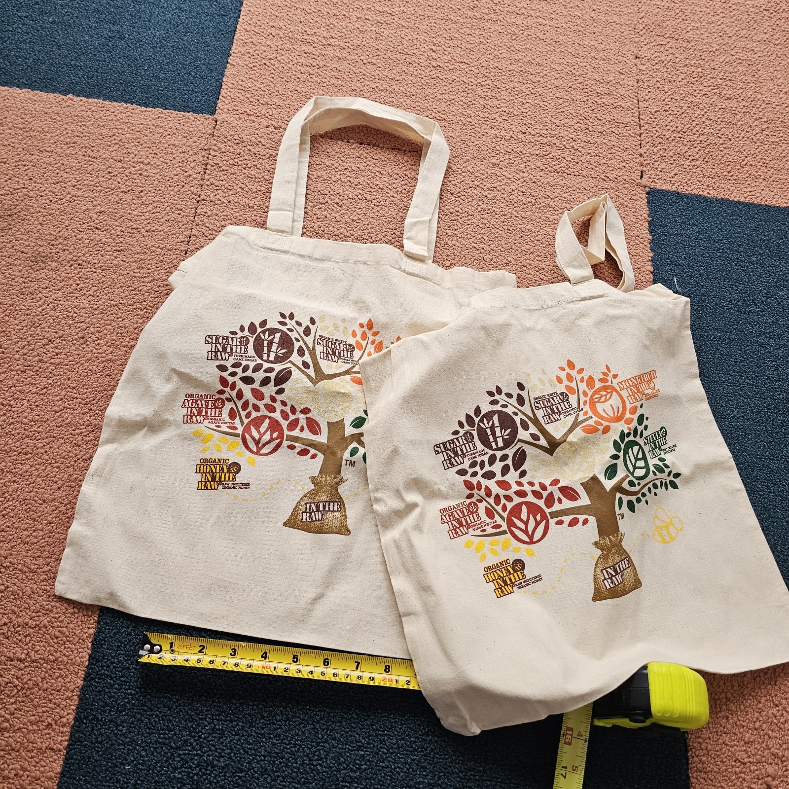 (2) Beige Reusable Medium Tote Shopping Bag Medium Sugar In The Raw 16″x15″ Z1