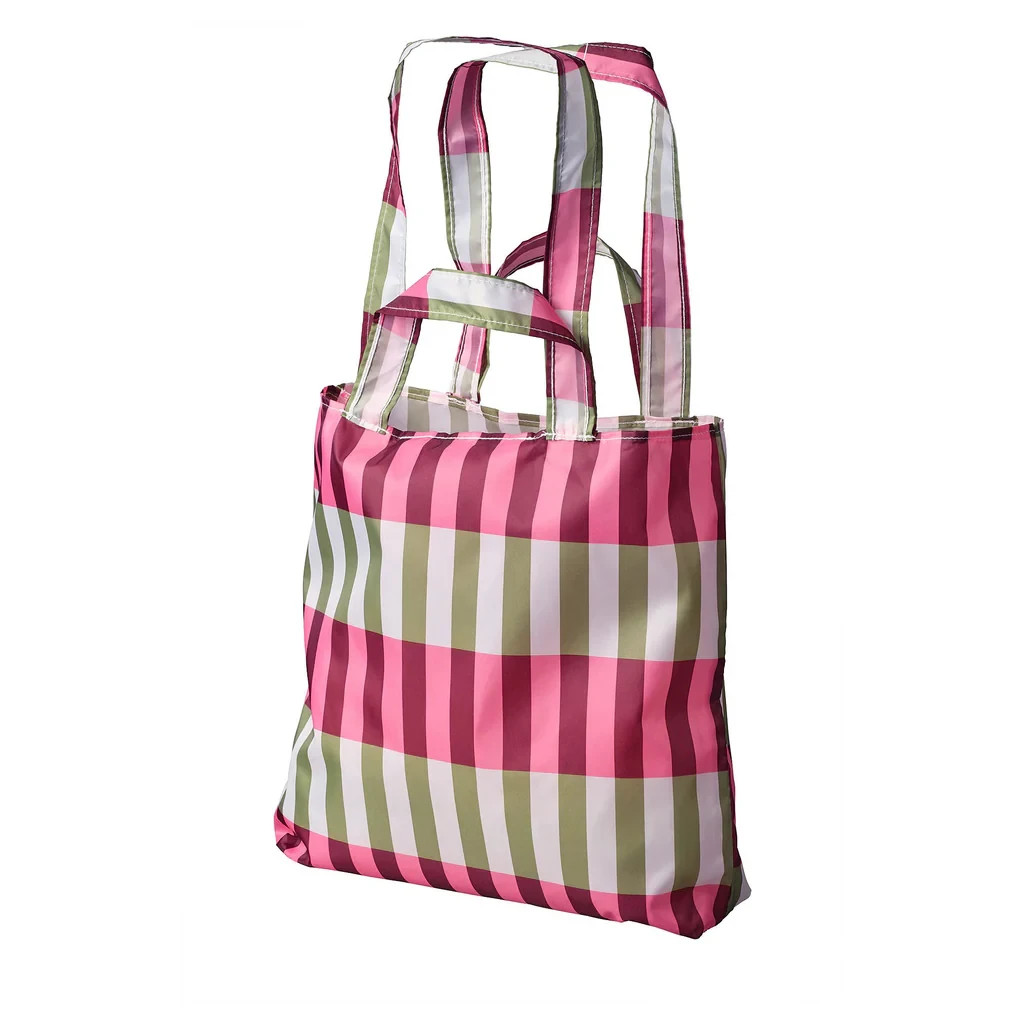 IKEA Skynke Reusable Shopping Bags Carrier Bag Handles Pouch Plaid Pink Black