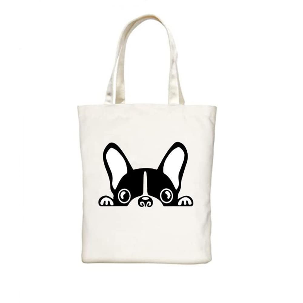 Canvas Tote Bag with Boston Terrier Pattern Women Casual Shoulder Bag Handbag…
