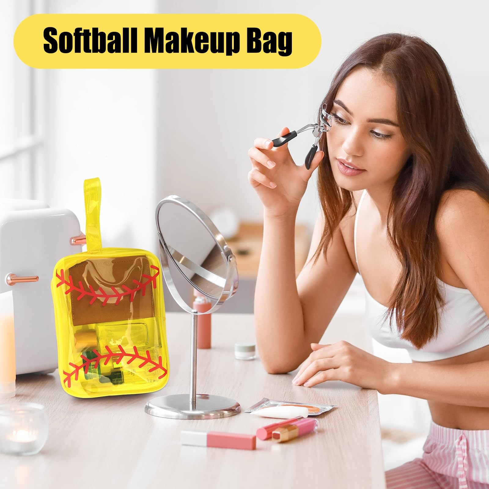 Bensbl Softball Goodie Bags Bulk 40 PCS Clear 20CM, Yellow with Red Stitching