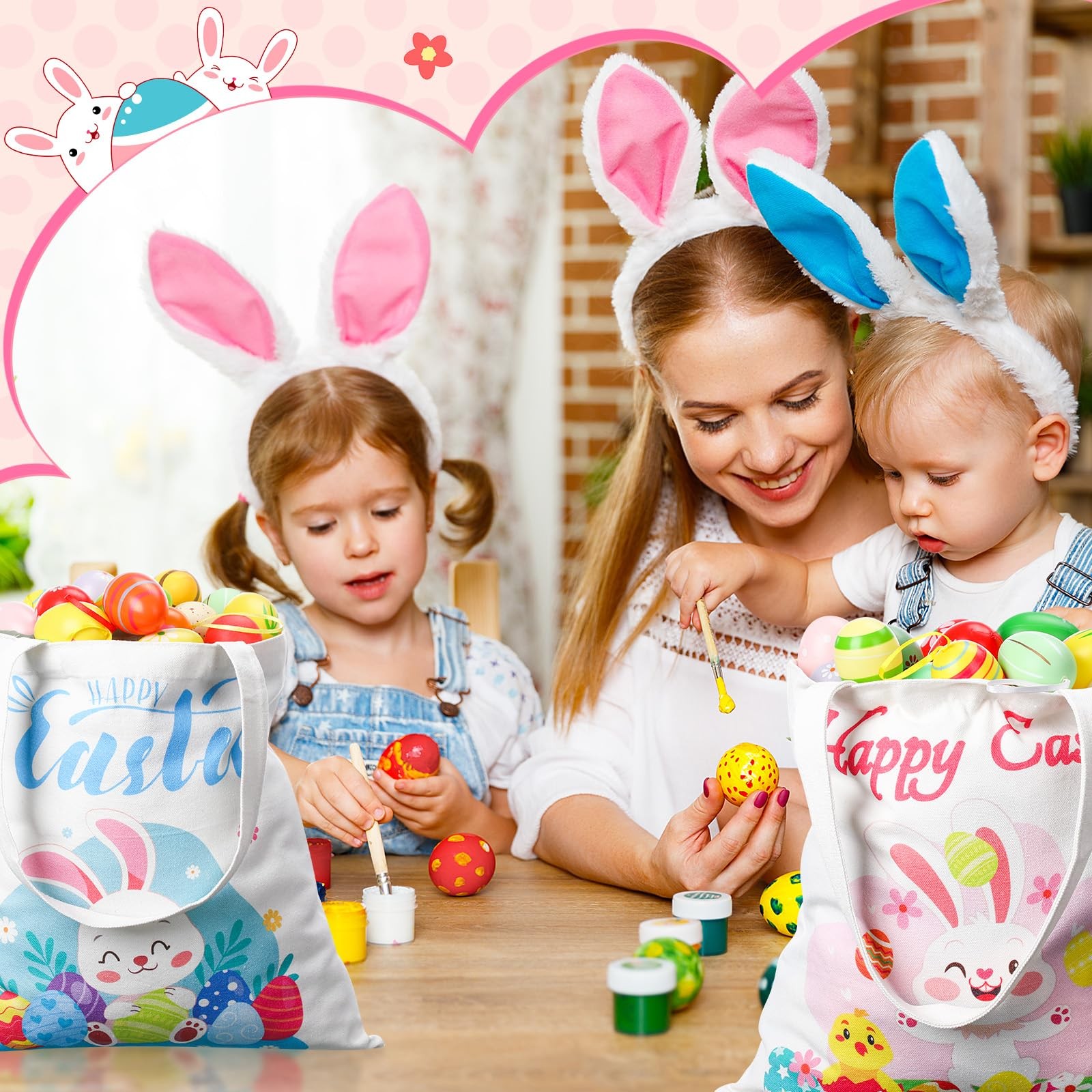 6 Pcs Easter Tote Bags 13.78 x 13.39 Inch Canvas Bunny Gifts Bags for Spring …