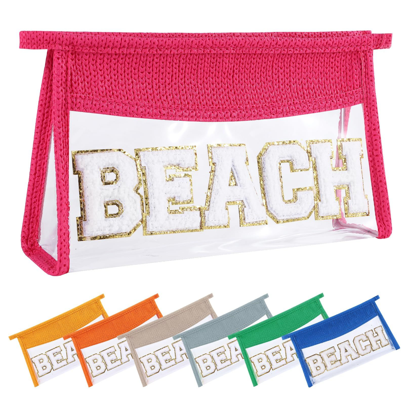 Ahdoma Beach Pouch Sunscreen Clear Makeup Bag Chenille Letter Hot pink