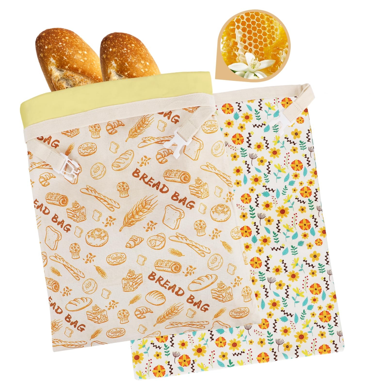 1-Pack pure cotton Reusable Beeswax Bread Bags – 10×13 Inch for 1, Off White