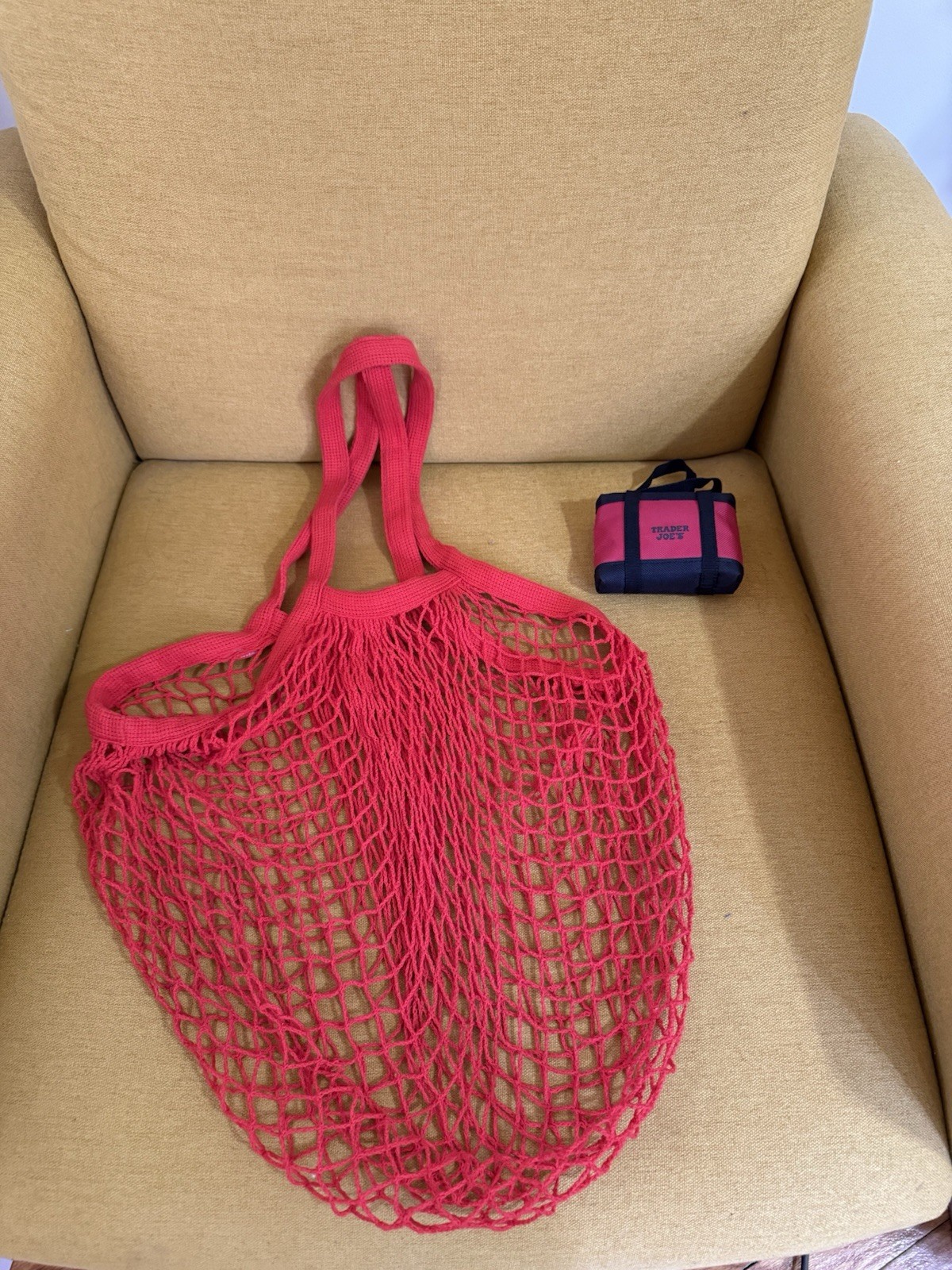 Trader Joe’s Red Trim Micro Tote and Red Fabric Net Bag Set Of 2