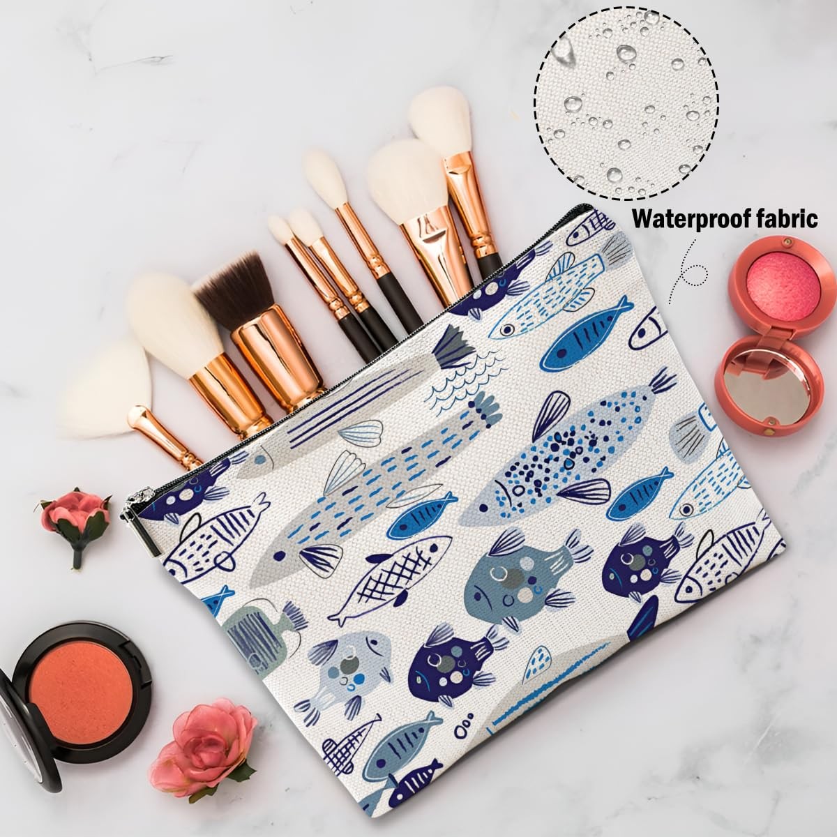 Watercolor Fish Makeup Bag, Sea Animals Cosmetic Bag Travel Multicolor 0124