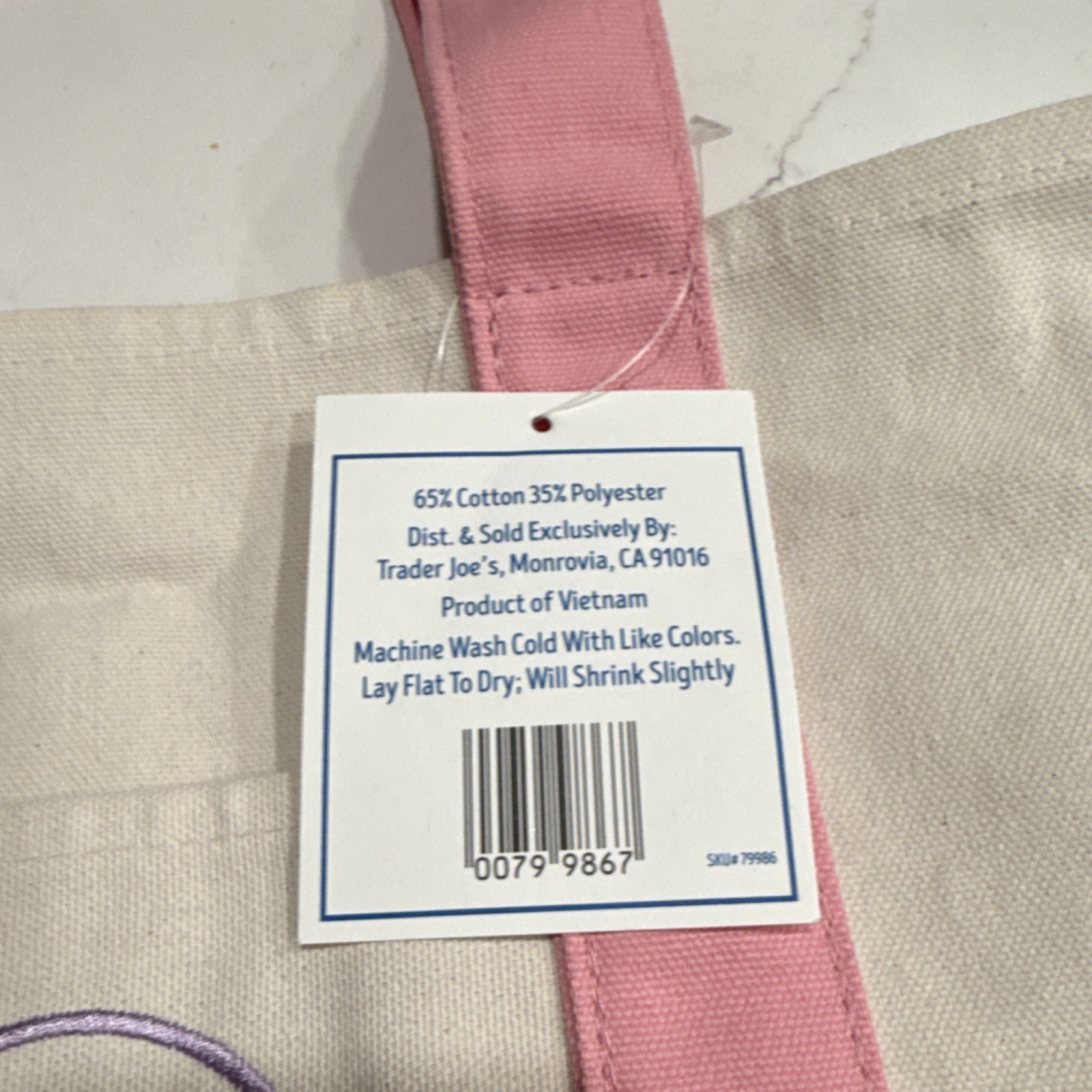 Trader Joe’s Mini Pastel Canvas Tote Bag Cotton Polyester Pink Beige Foldable