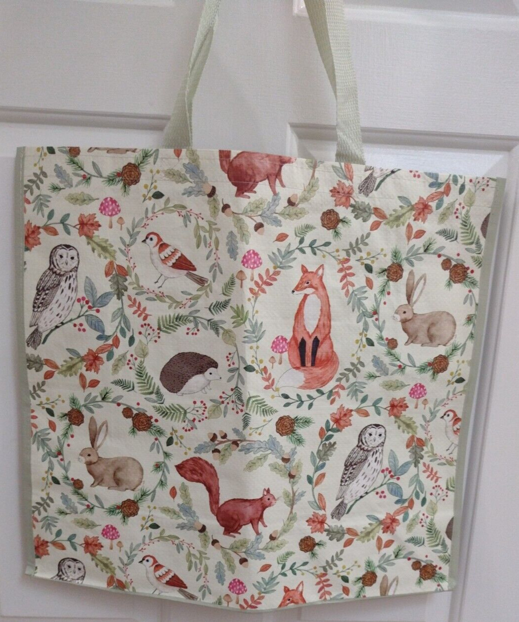 Woodland Creatures Large Reusable Shopping Bag TJ Maxx Fox Owls Rabbits Squirrel